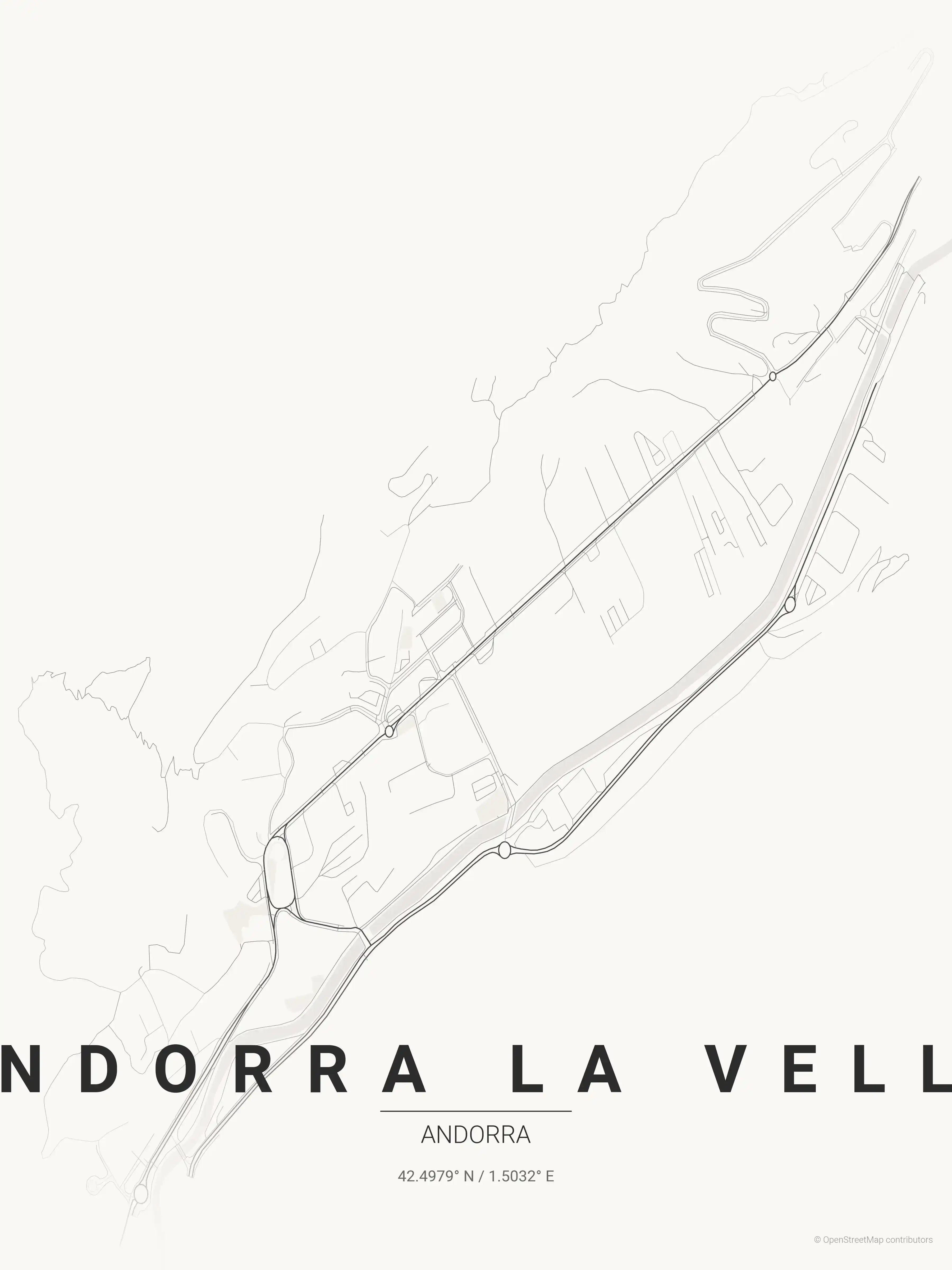 Minimalist japanese_ink street map of Andorra la Vella, Andorra - Urban grid art