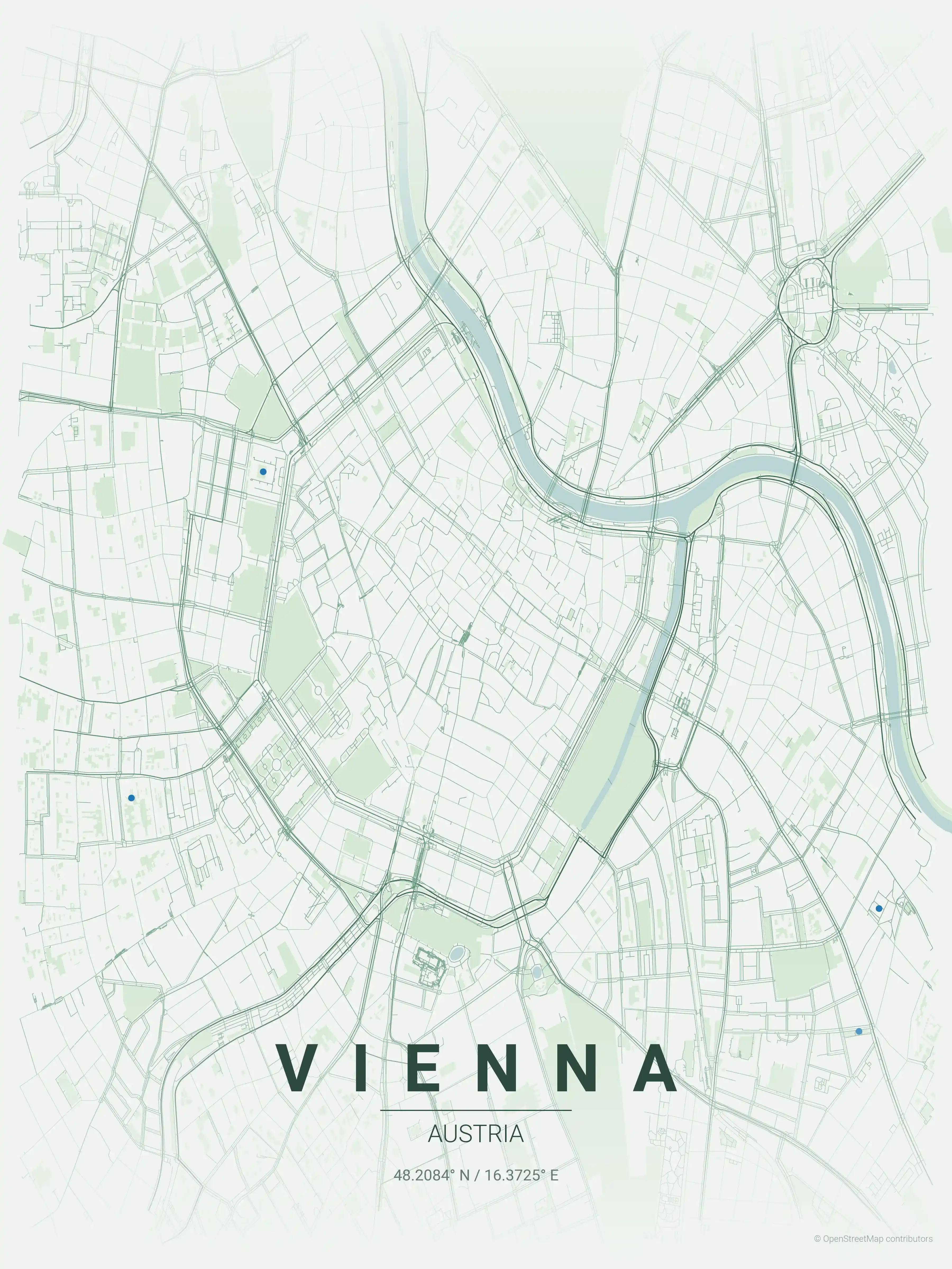 Minimalist forest street map of Vienna, Austria - Urban grid art