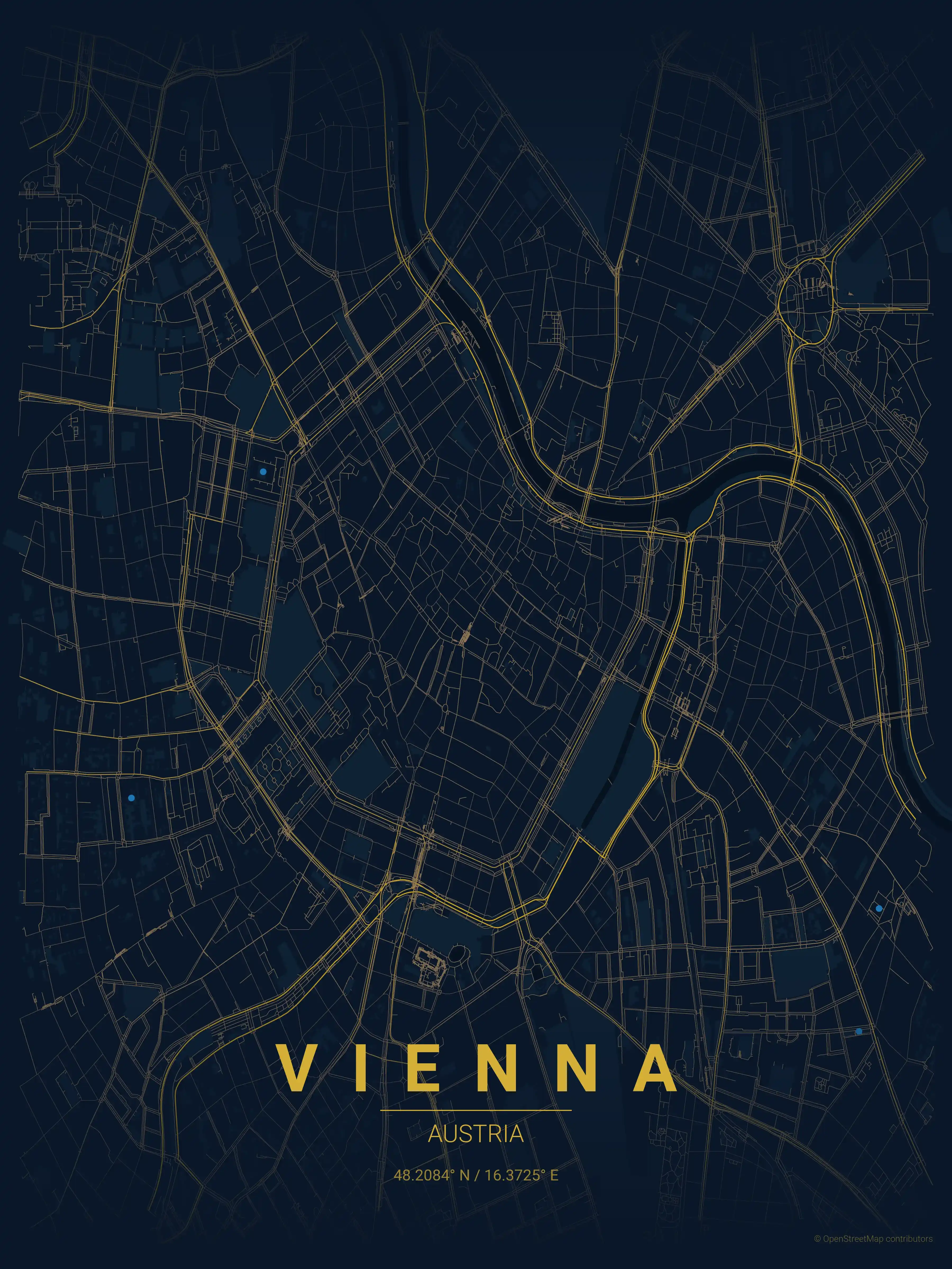 Minimalist midnight_blue street map of Vienna, Austria - Urban grid art