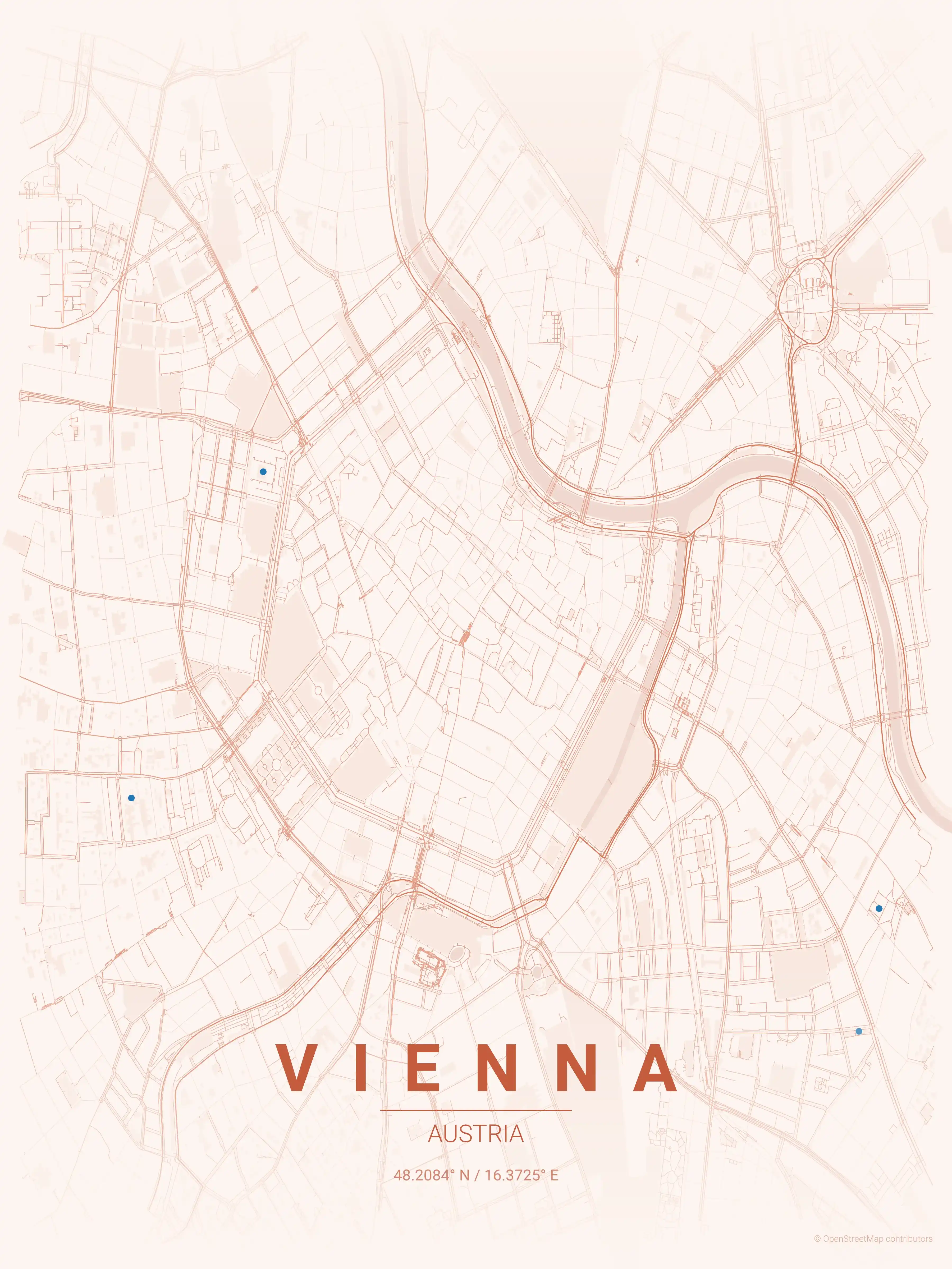 Minimalist sunset street map of Vienna, Austria - Urban grid art