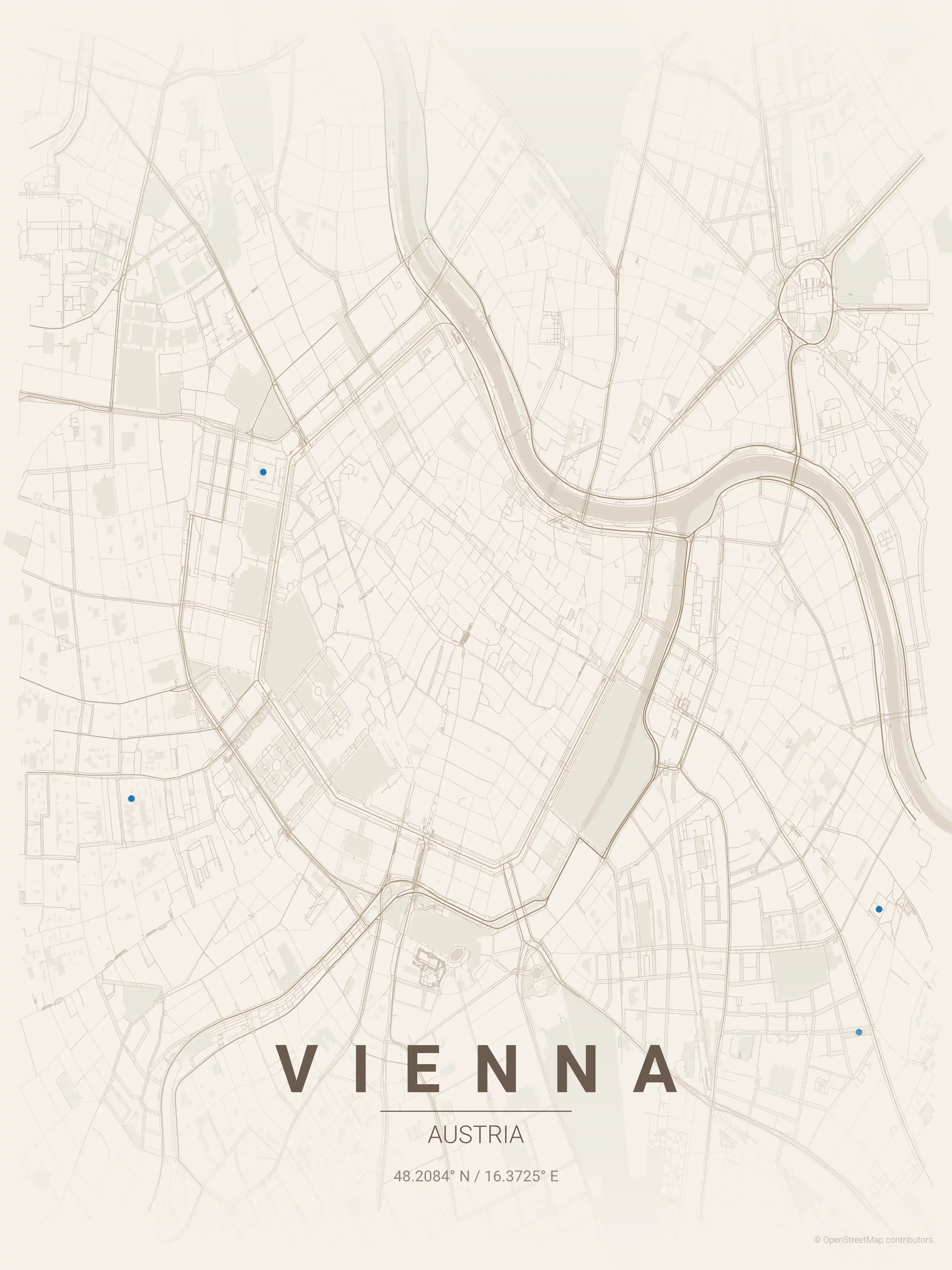 Minimalist warm_beige street map of Vienna, Austria - Urban grid art