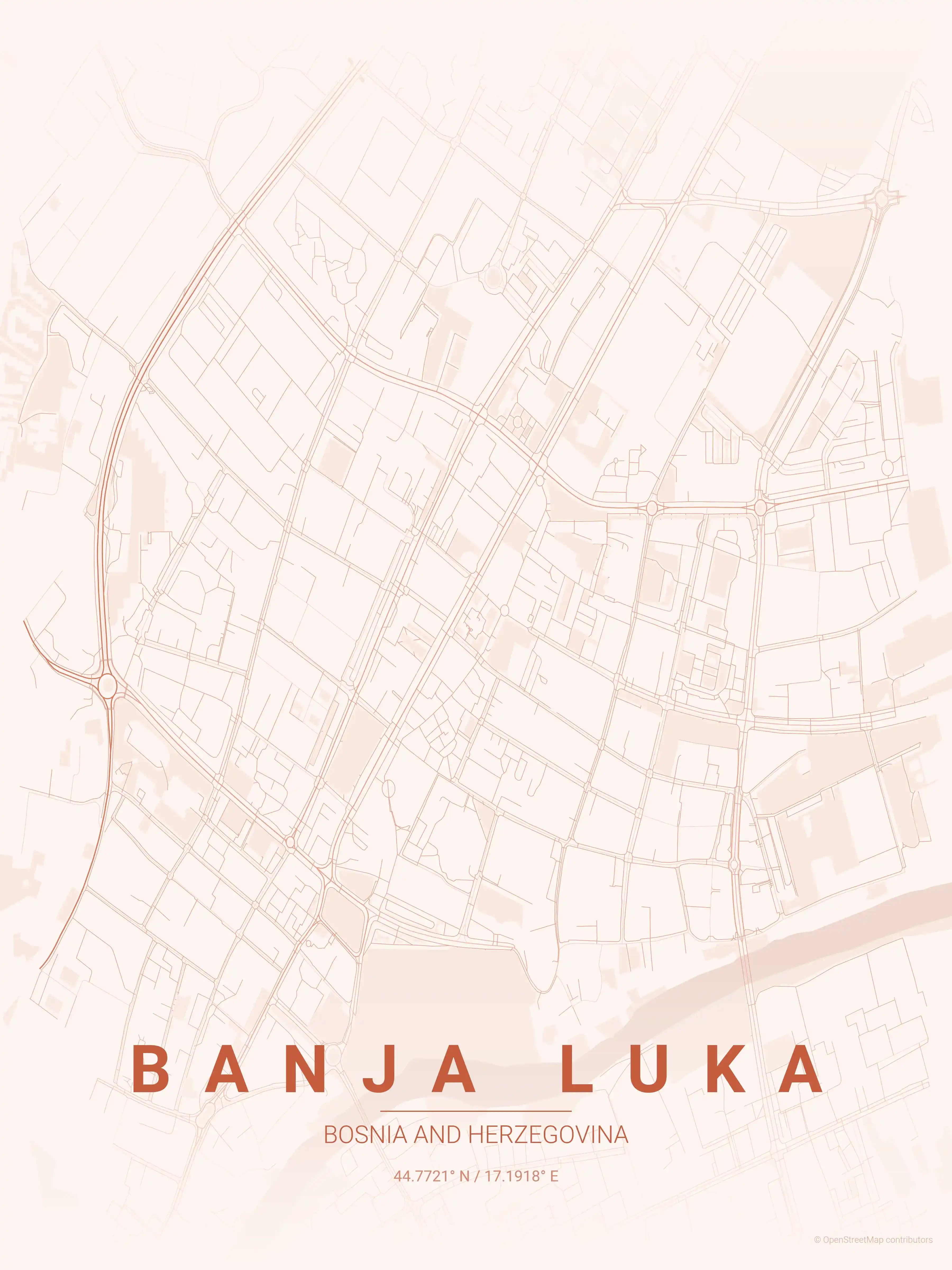 Banja Luka sunset map