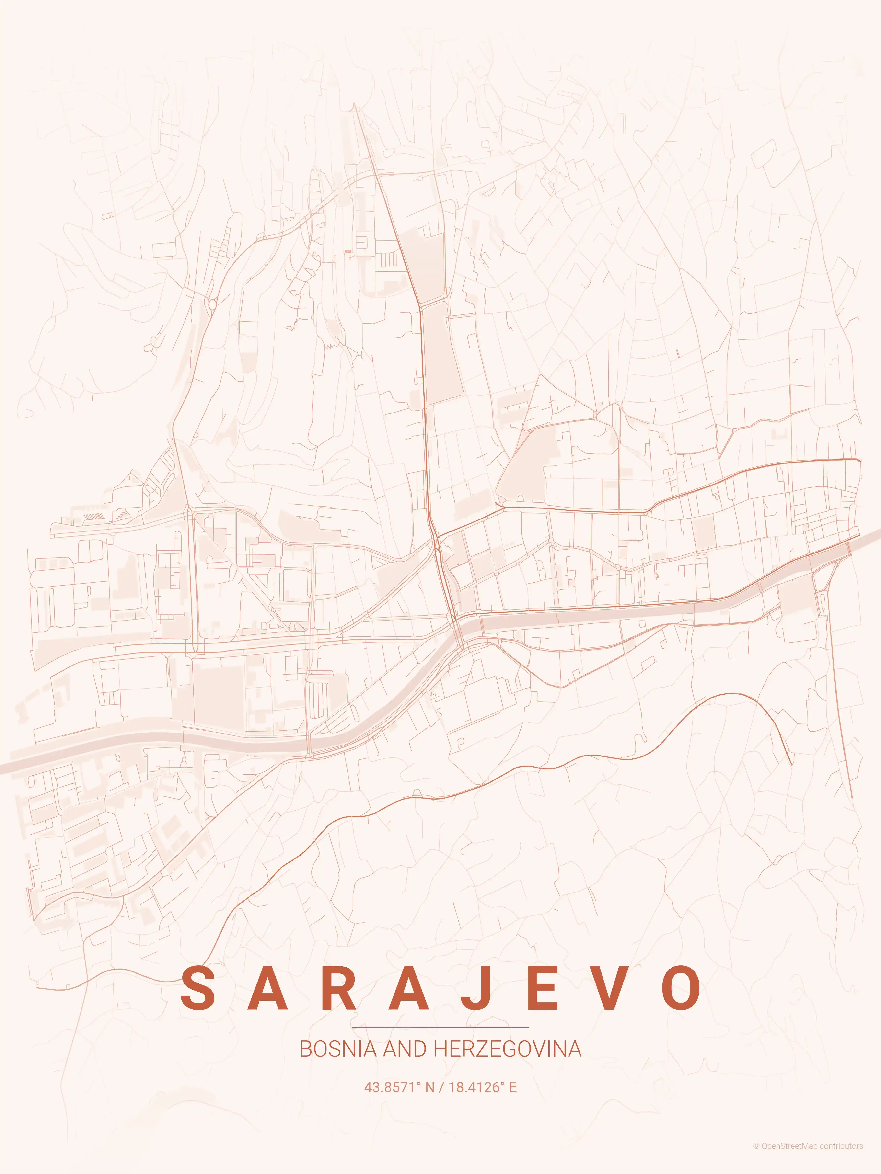 Sarajevo sunset map