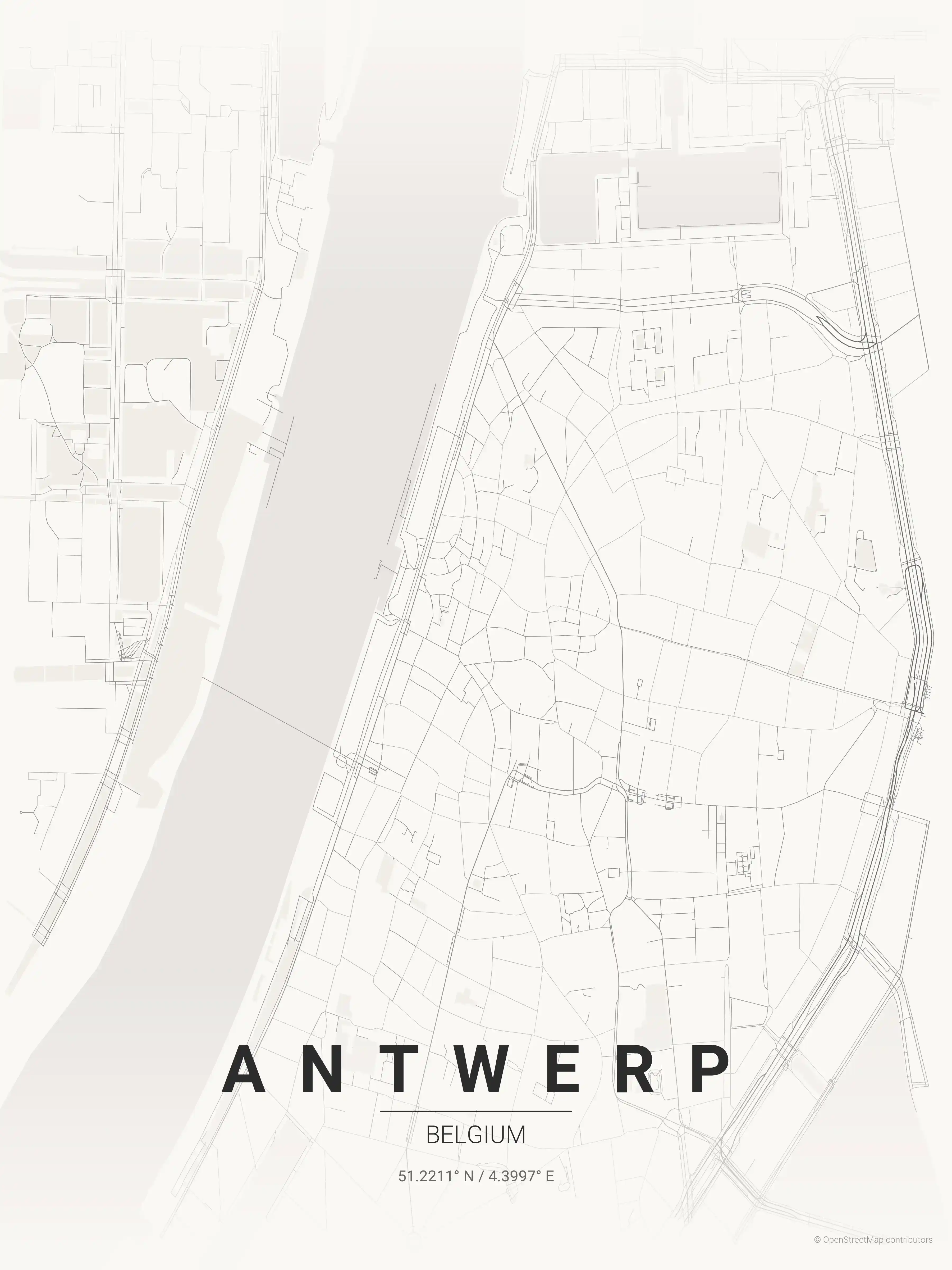 Minimalist japanese_ink street map of Antwerp, Belgium - Urban grid art