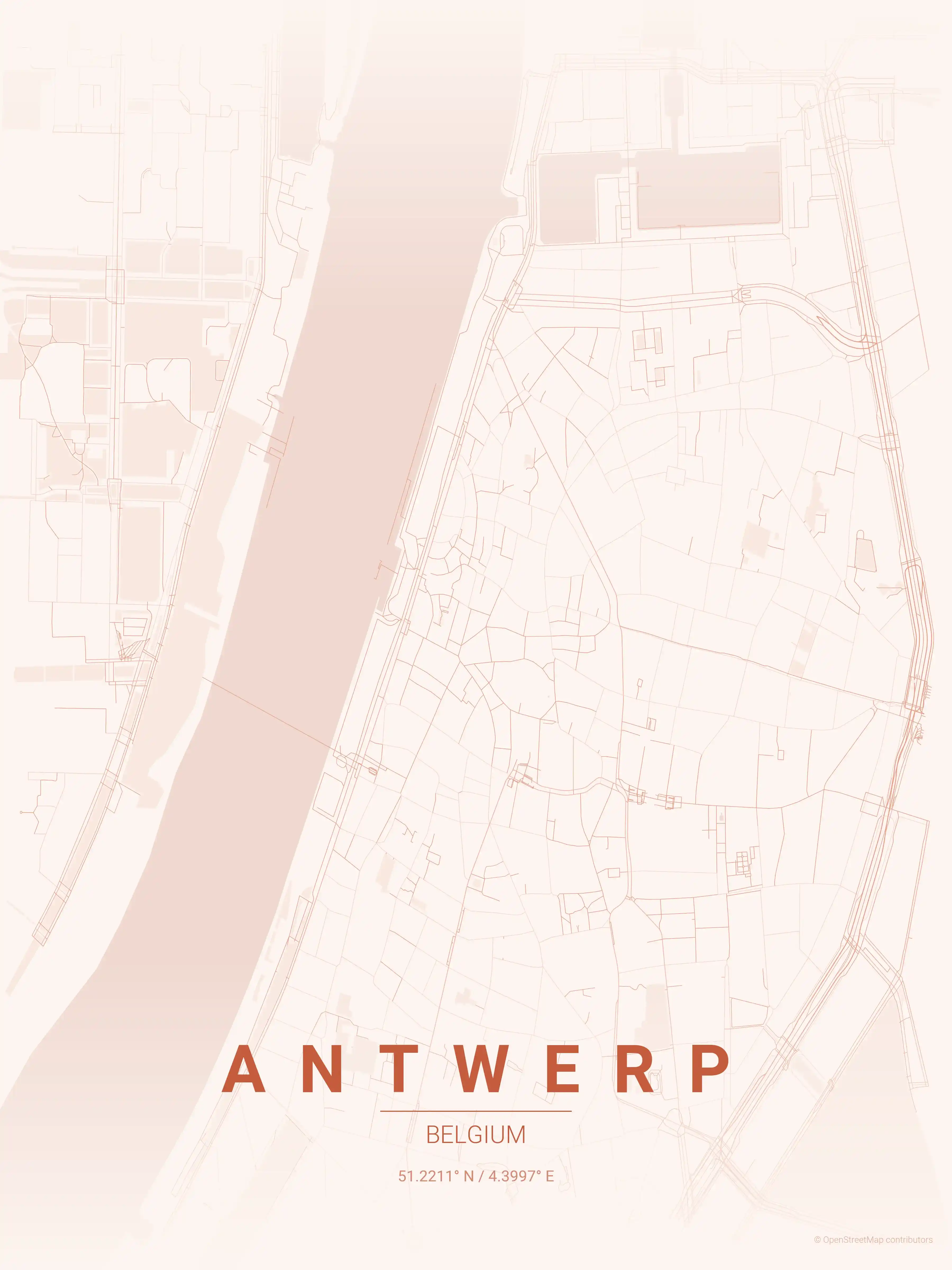 Minimalist sunset street map of Antwerp, Belgium - Urban grid art