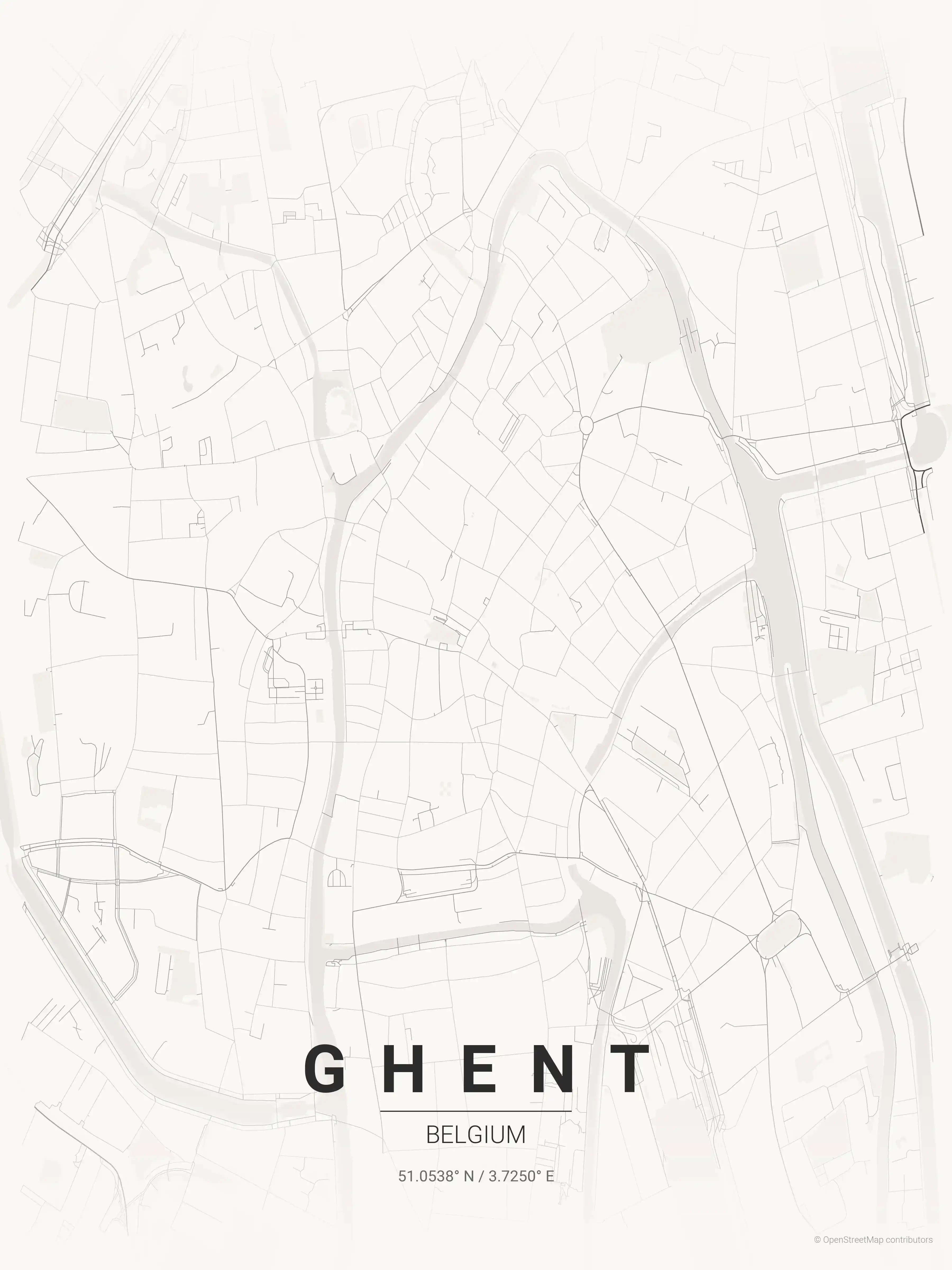 Minimalist japanese_ink street map of Ghent, Belgium - Urban grid art