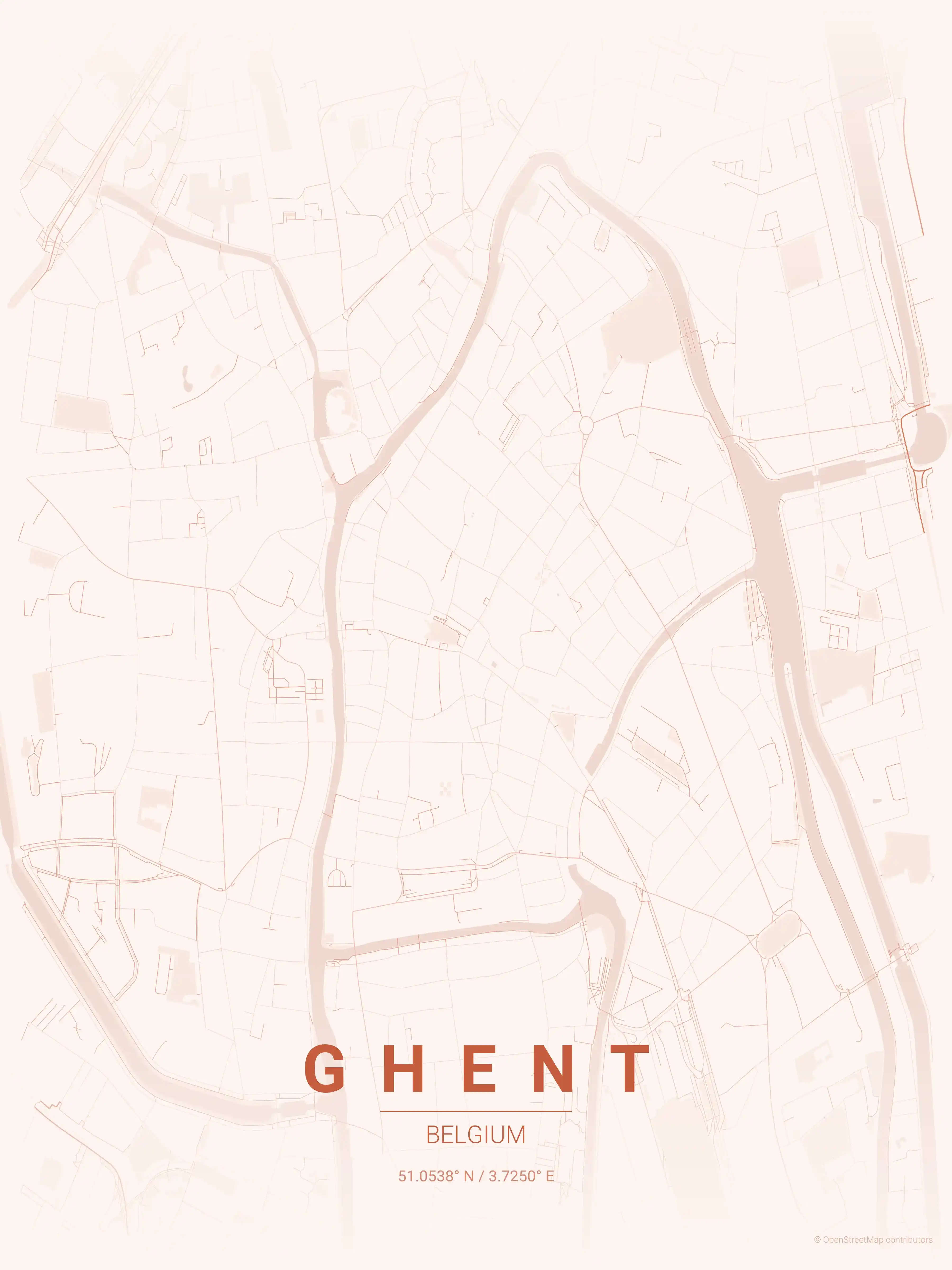 Minimalist sunset street map of Ghent, Belgium - Urban grid art