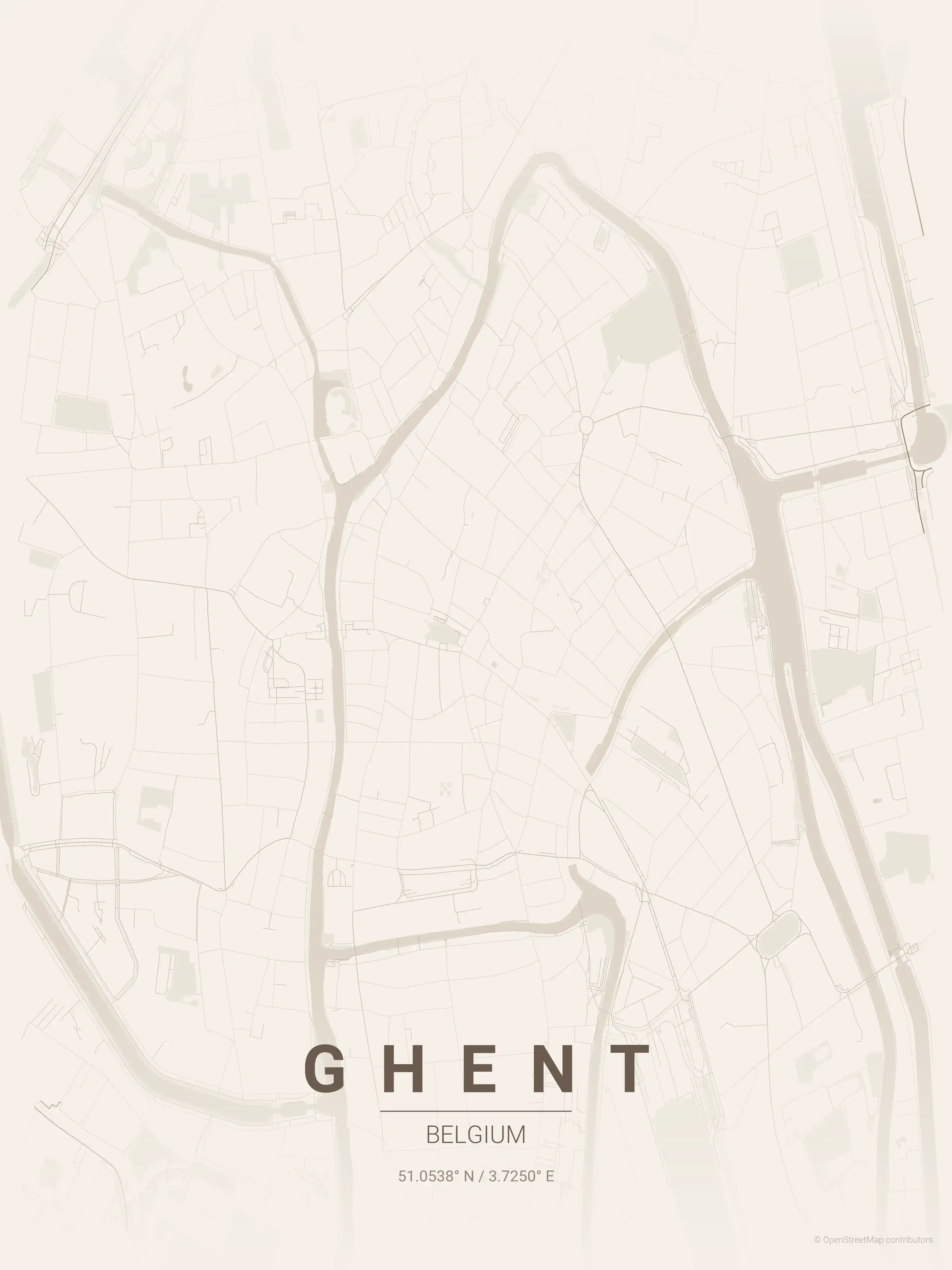 Minimalist warm_beige street map of Ghent, Belgium - Urban grid art