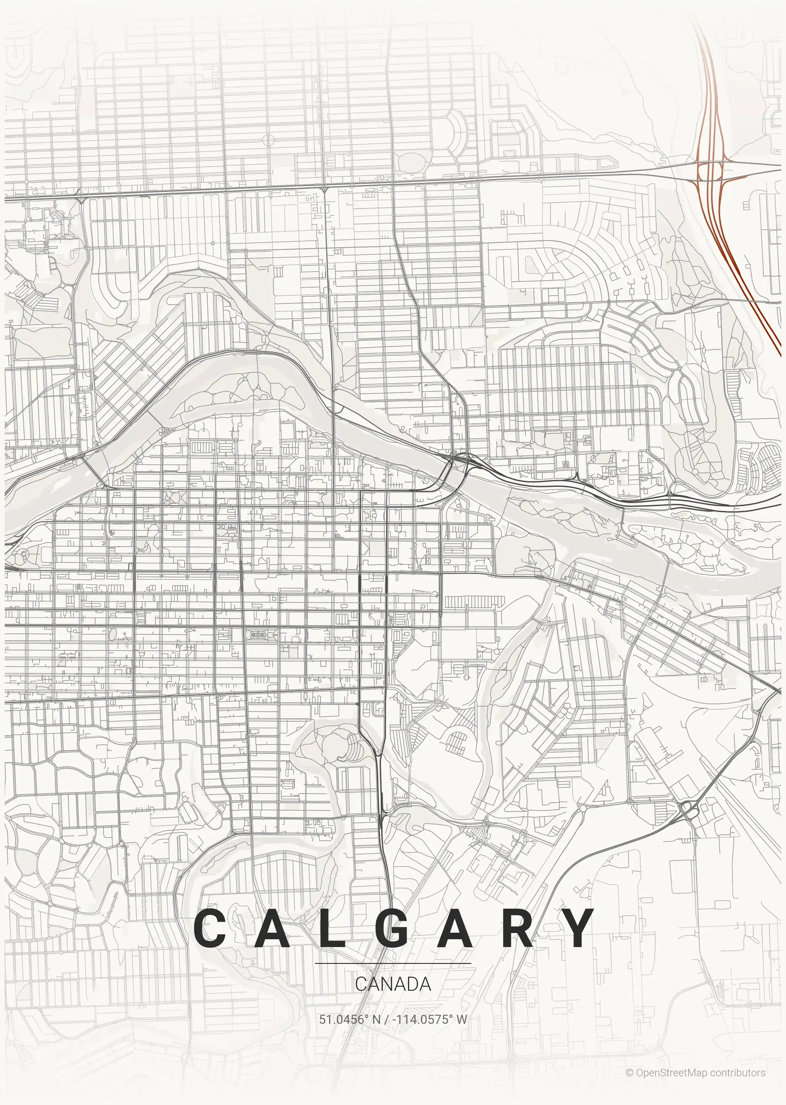 Minimalist japanese_ink street map of Calgary, Canada - Urban grid art