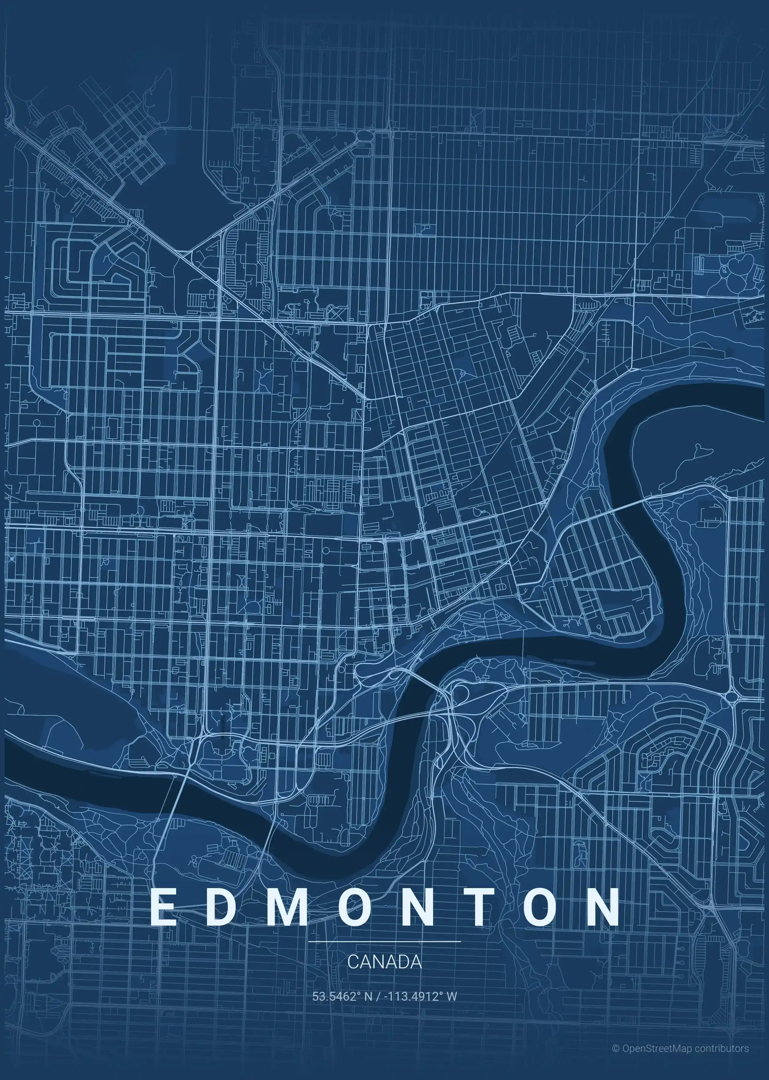 Minimalist blueprint street map of Edmonton, Canada - Urban grid art