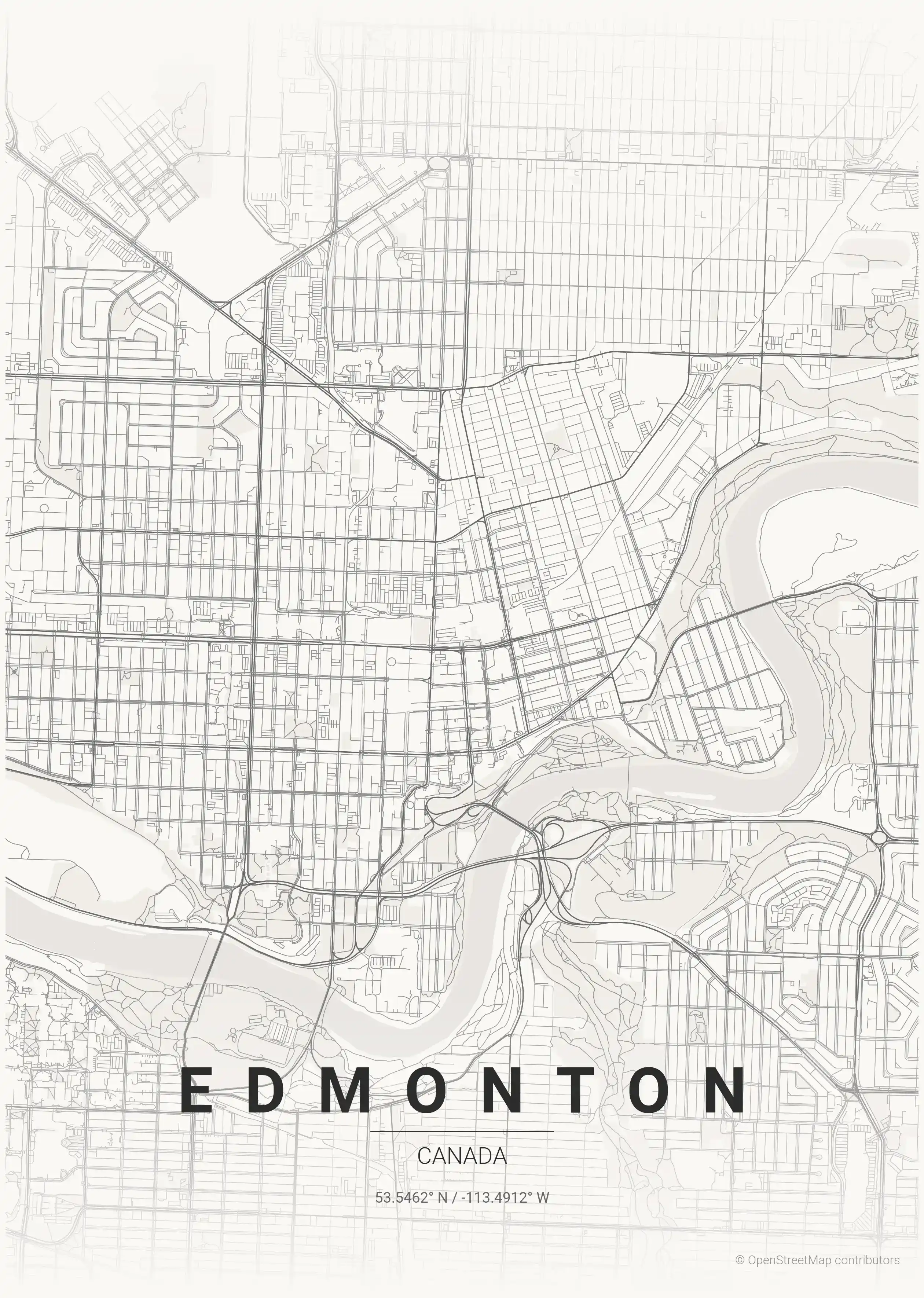 Minimalist japanese_ink street map of Edmonton, Canada - Urban grid art