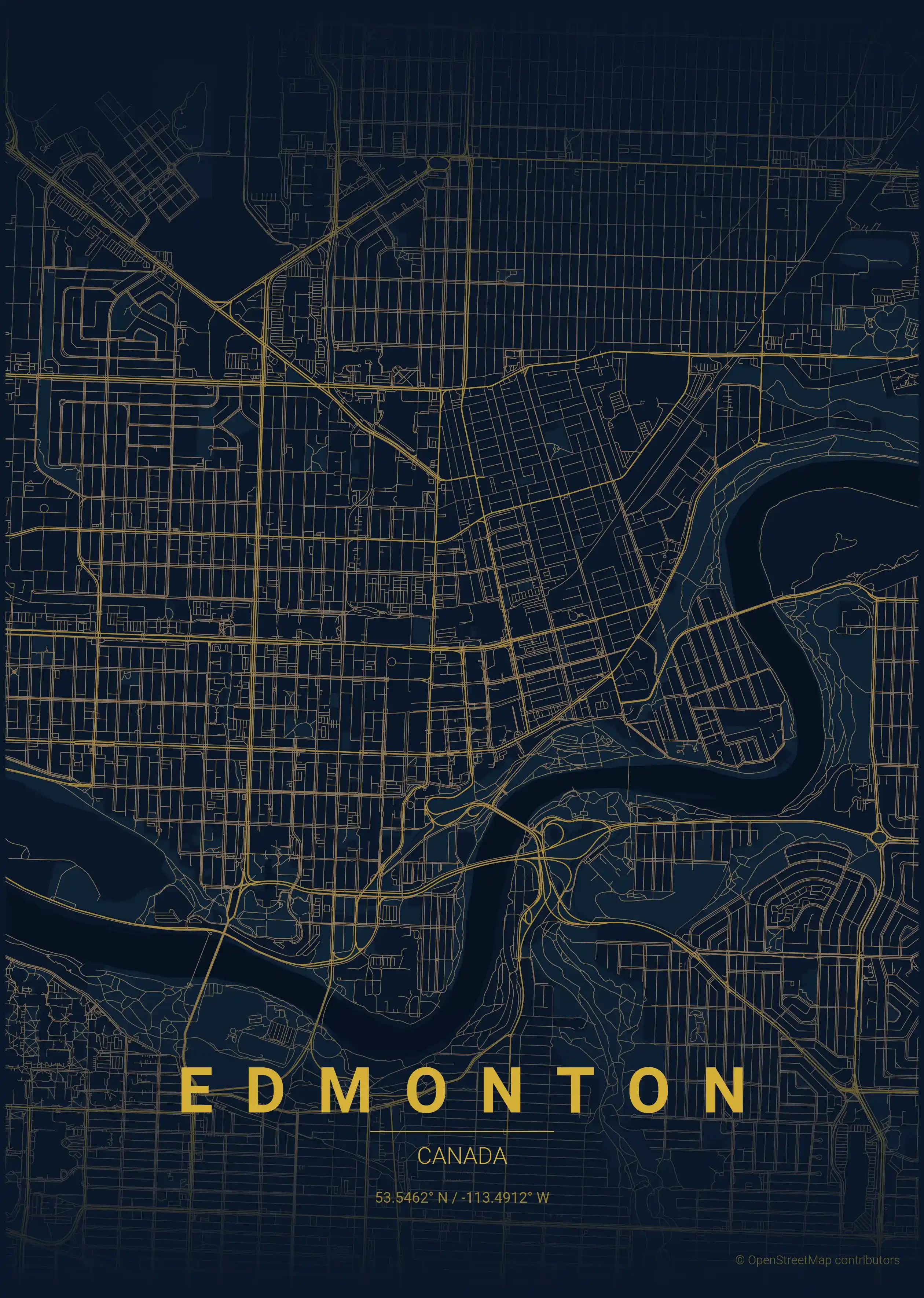 Minimalist midnight_blue street map of Edmonton, Canada - Urban grid art