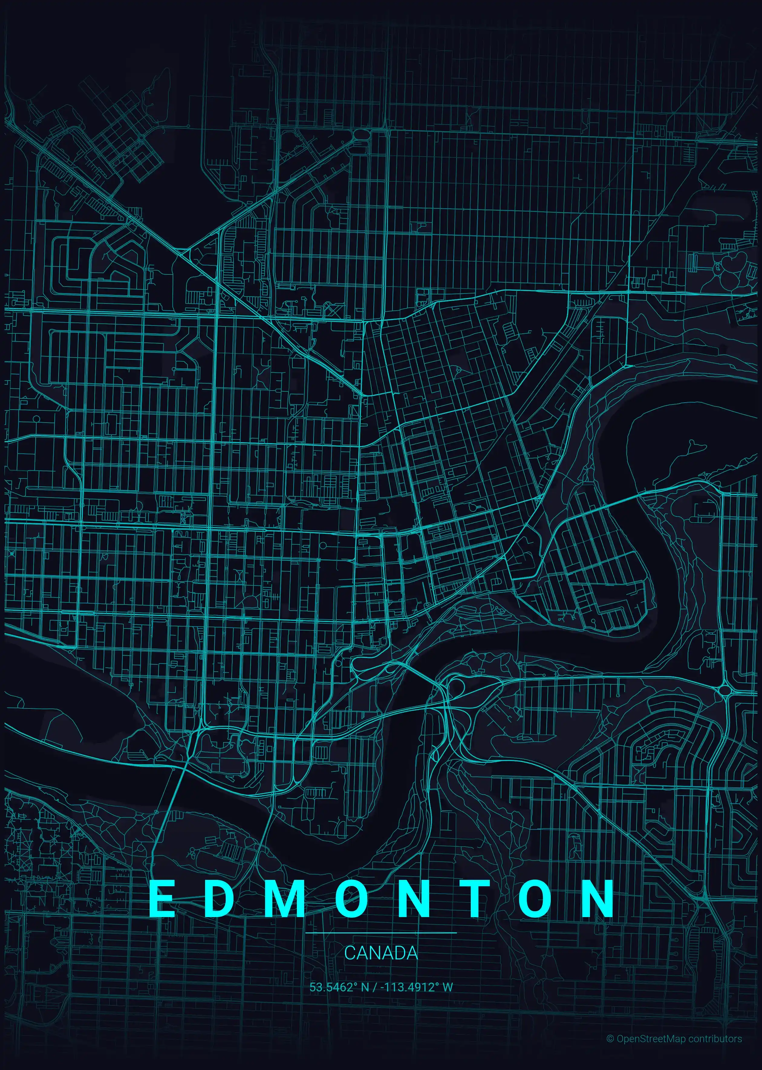 Minimalist neon_cyberpunk street map of Edmonton, Canada - Urban grid art