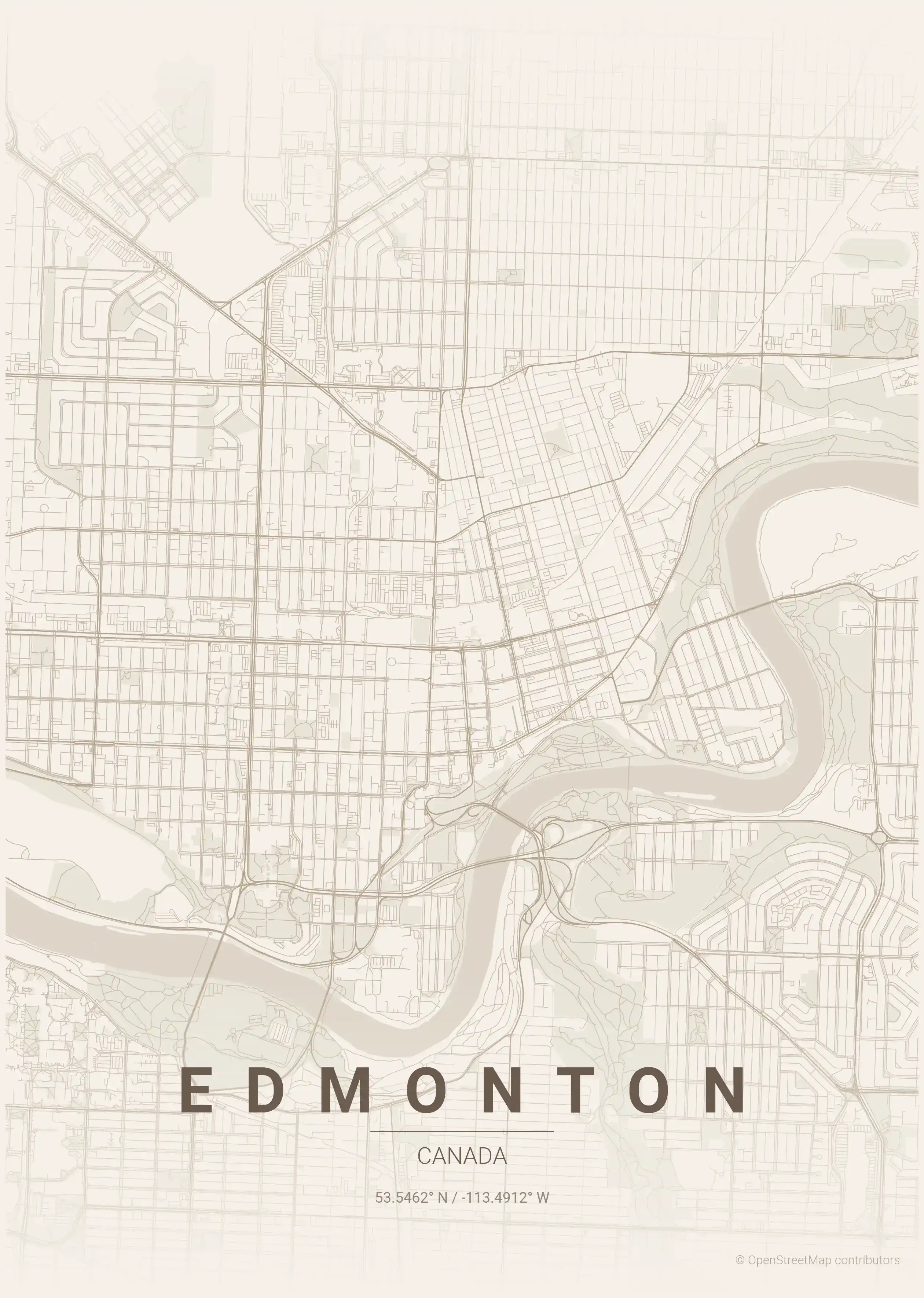 Minimalist warm_beige street map of Edmonton, Canada - Urban grid art