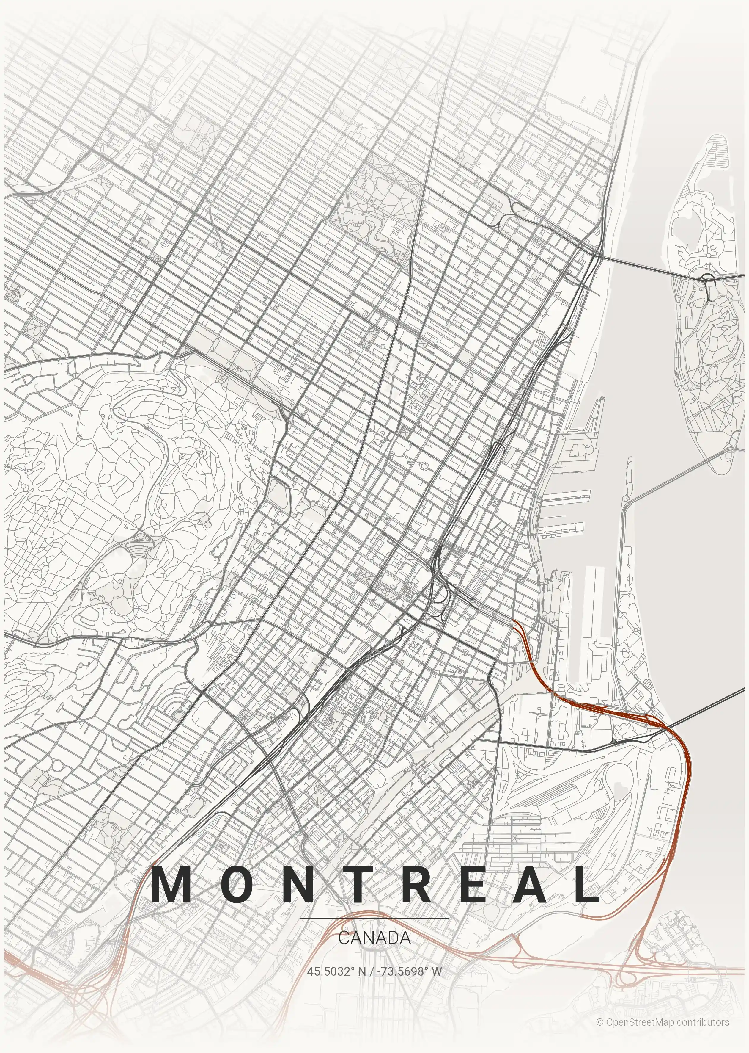 Minimalist japanese_ink street map of Montreal, Canada - Urban grid art