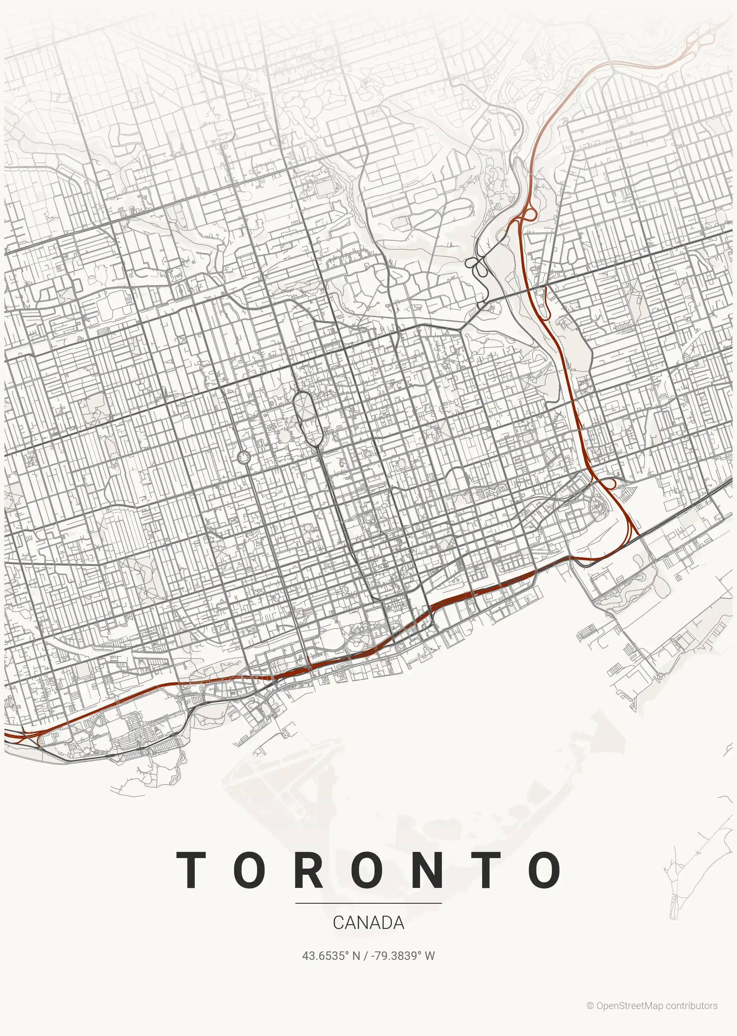 Minimalist japanese_ink street map of Toronto, Canada - Urban grid art