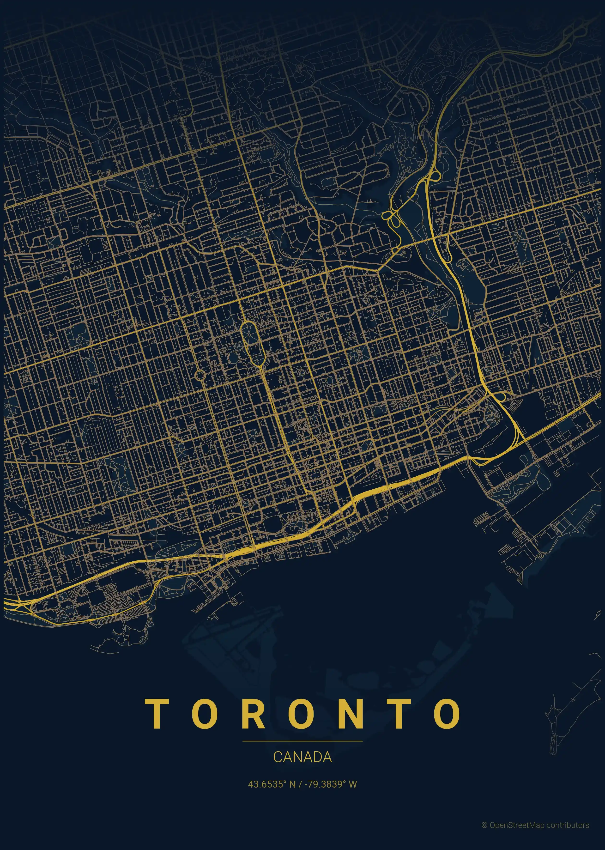 Minimalist midnight_blue street map of Toronto, Canada - Urban grid art