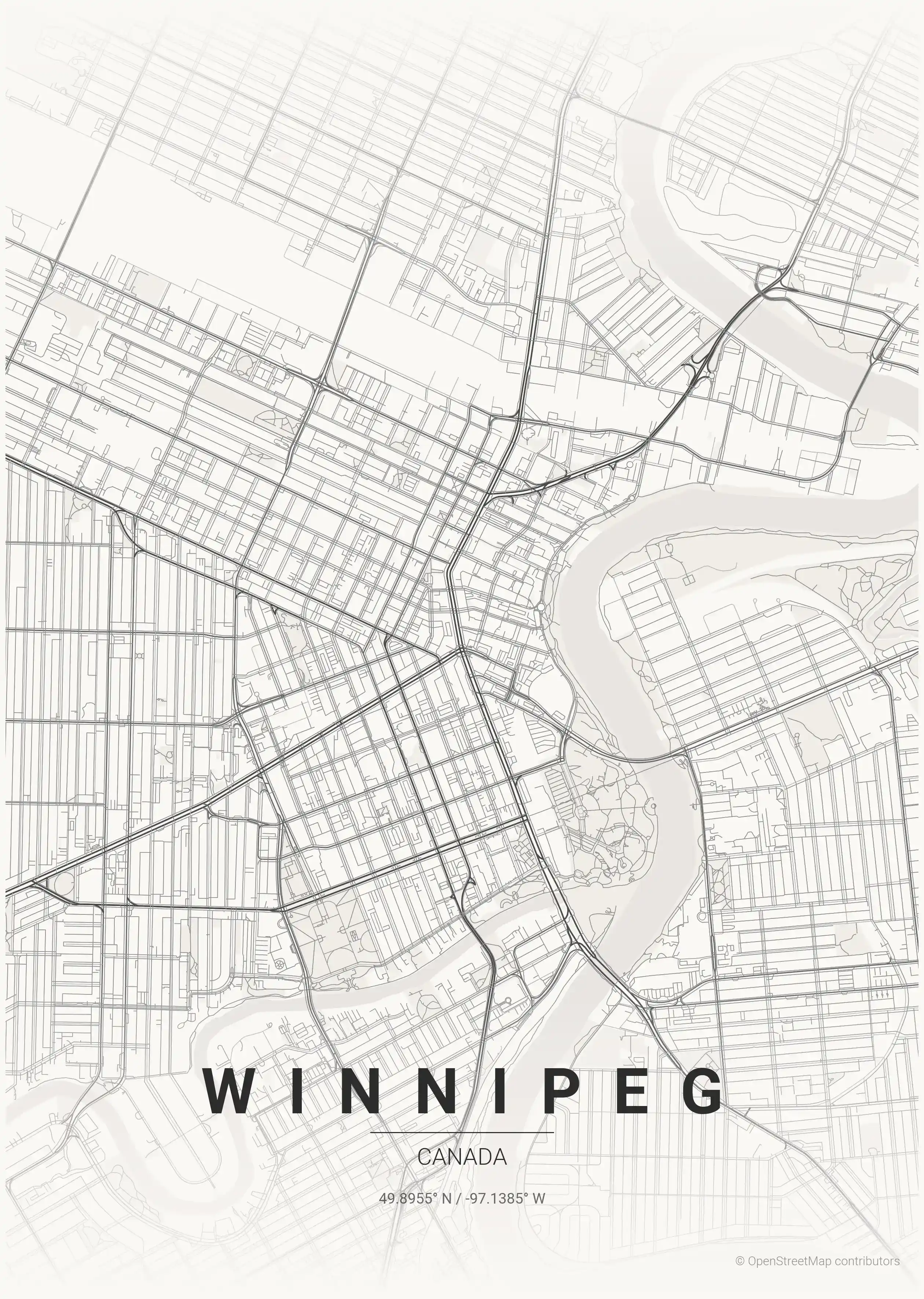 Minimalist japanese_ink street map of Winnipeg, Canada - Urban grid art