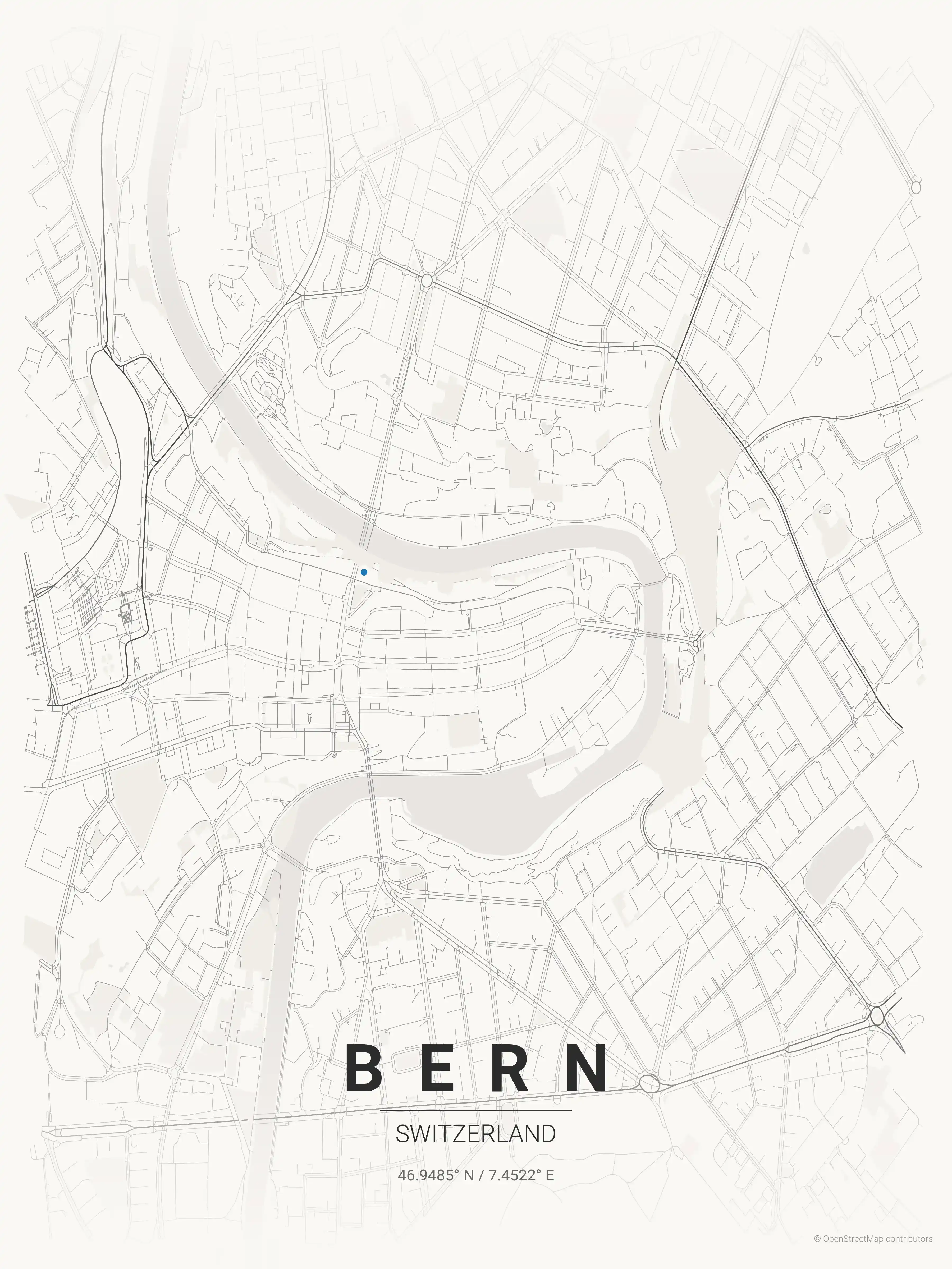 Minimalist japanese_ink street map of Bern, Switzerland - Urban grid art