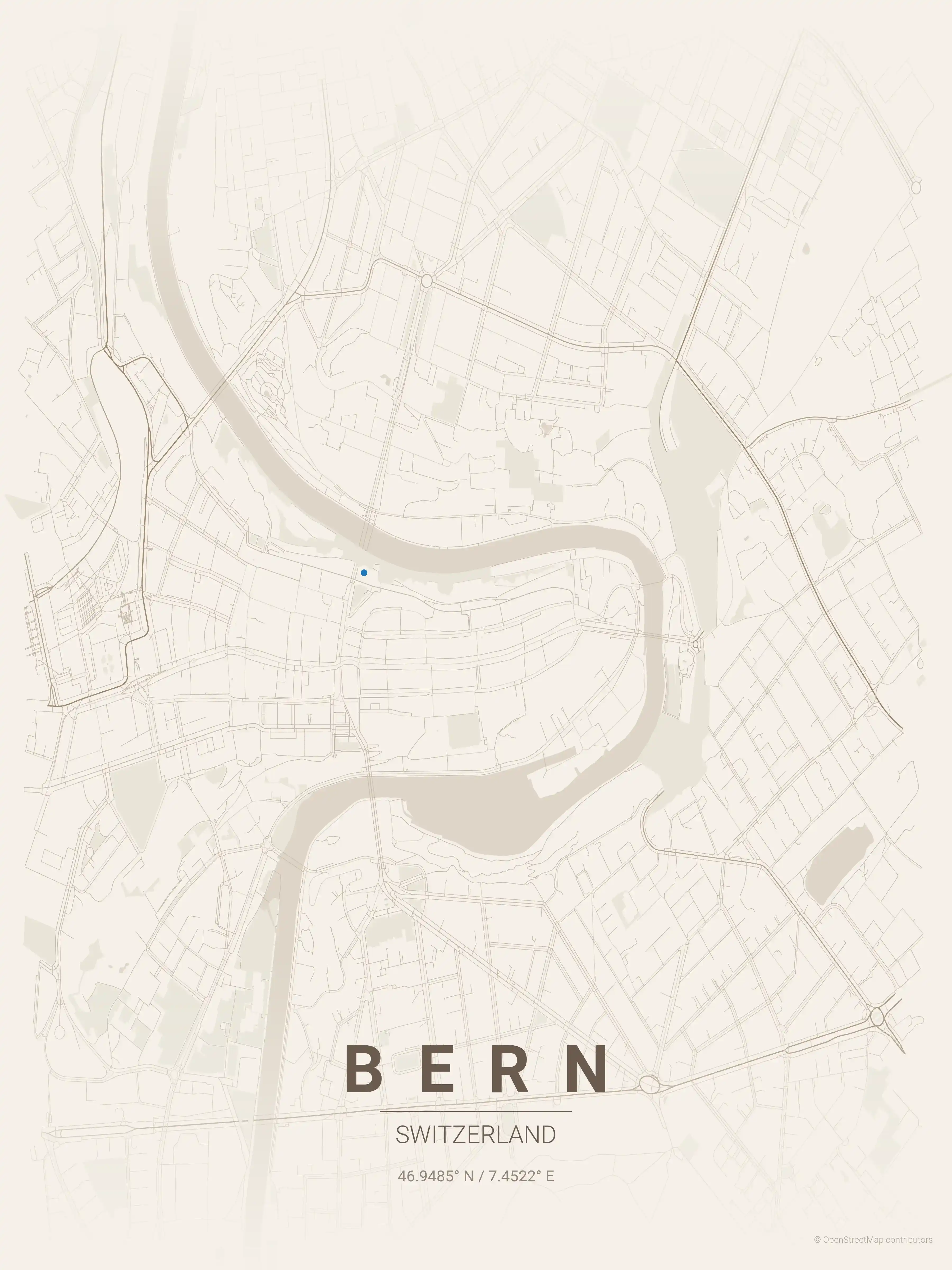 Minimalist warm_beige street map of Bern, Switzerland - Urban grid art