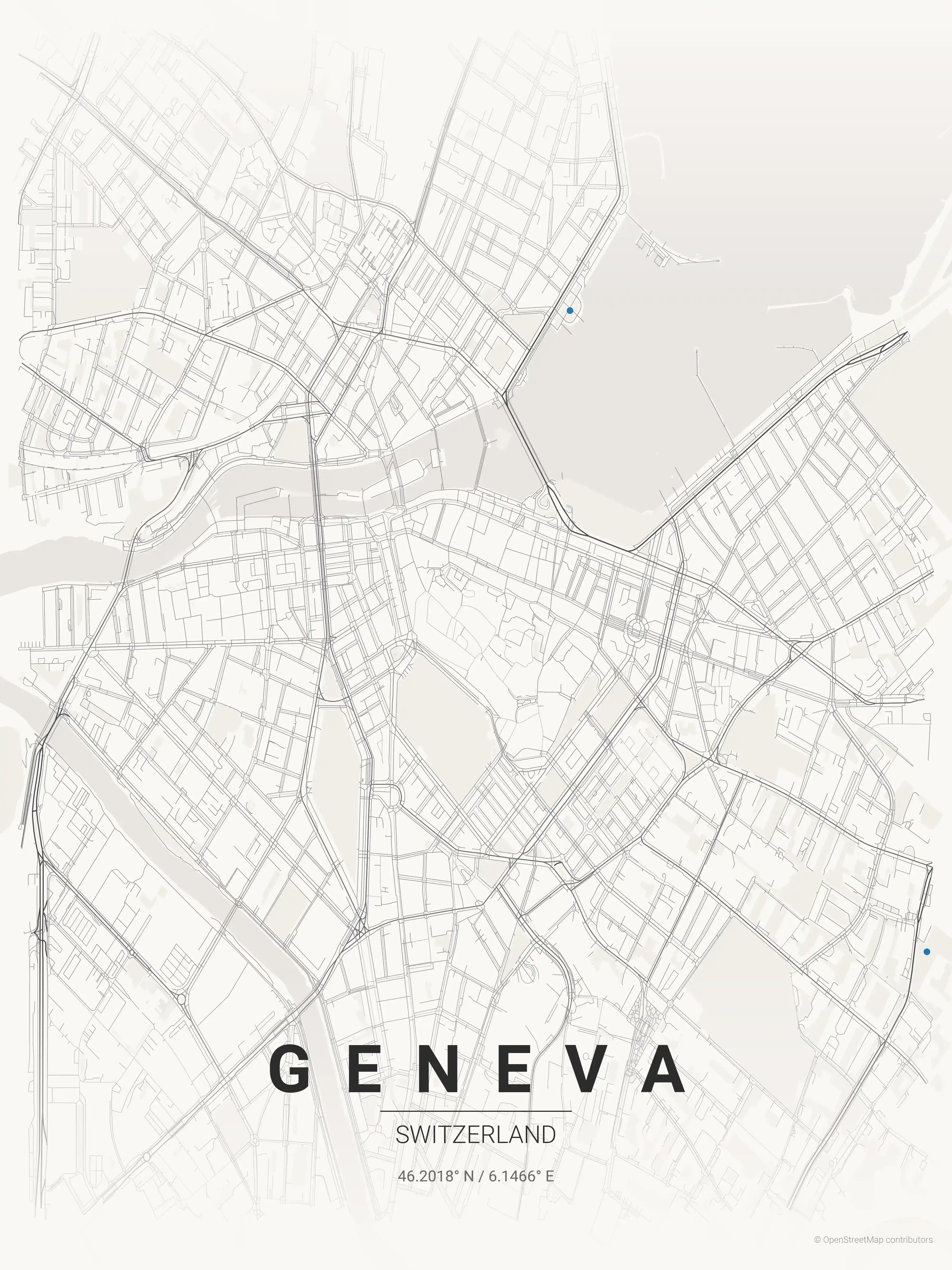 Minimalist japanese_ink street map of Geneva, Switzerland - Urban grid art