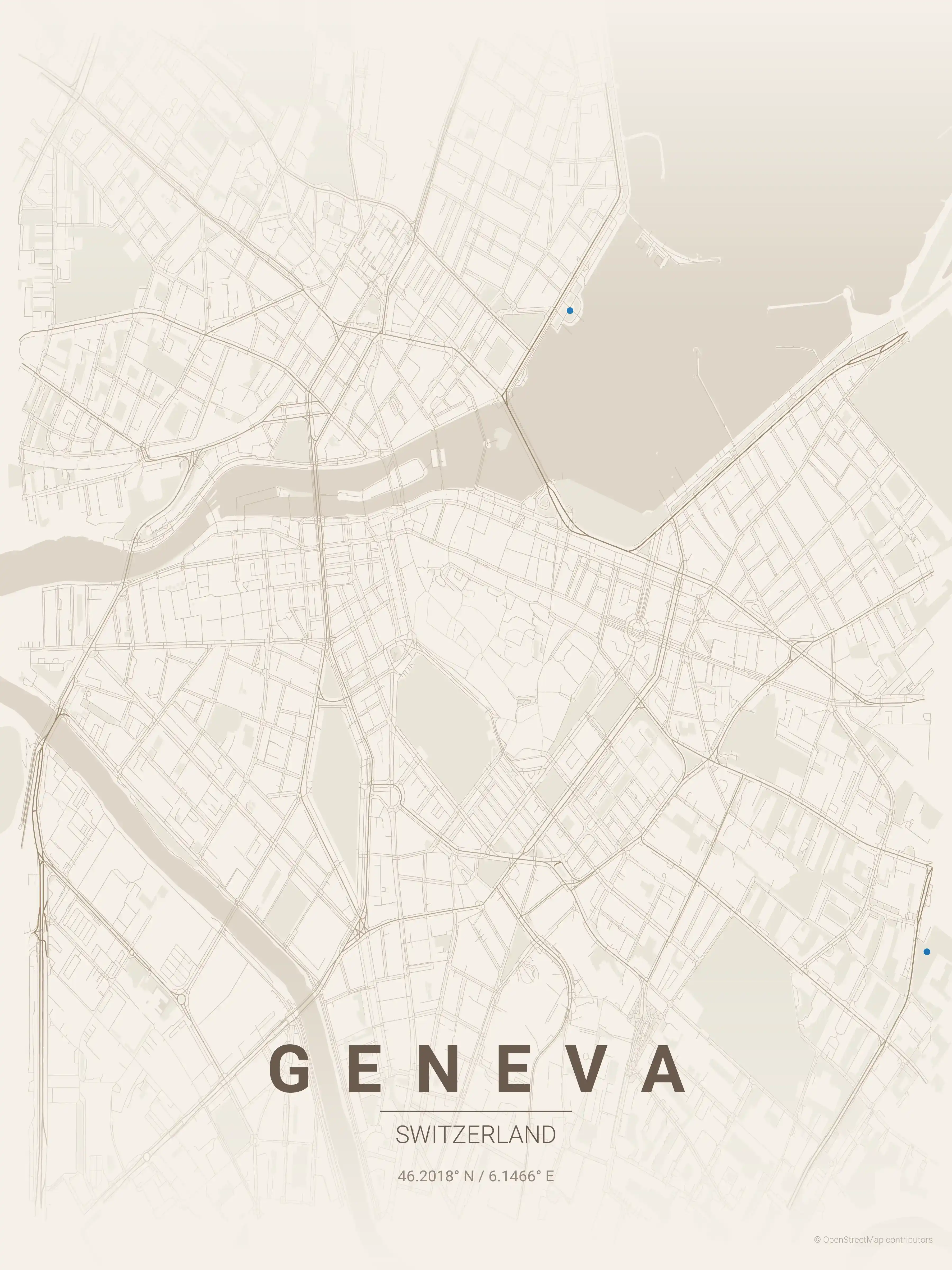Minimalist warm_beige street map of Geneva, Switzerland - Urban grid art