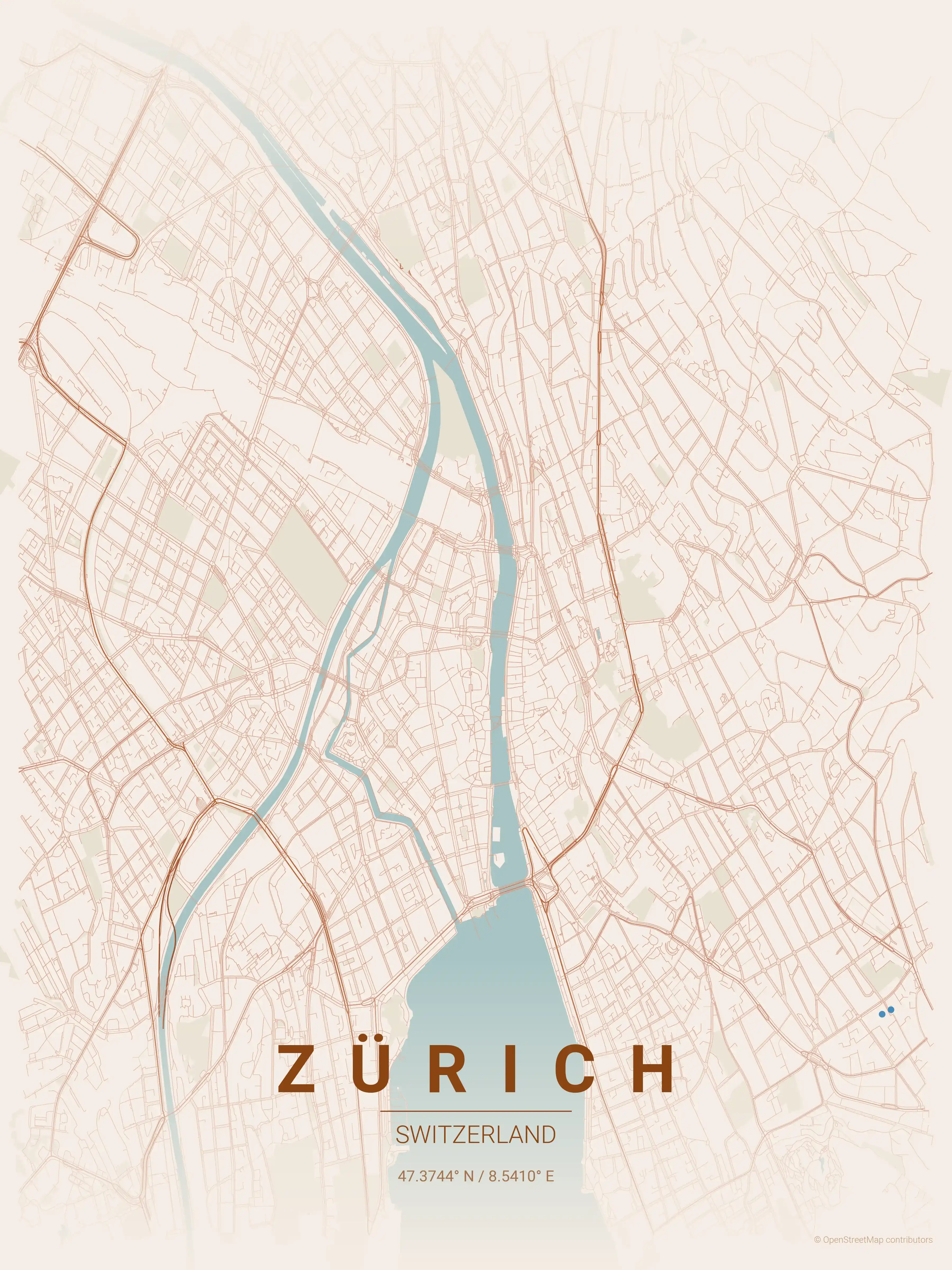 Zürich terracotta map