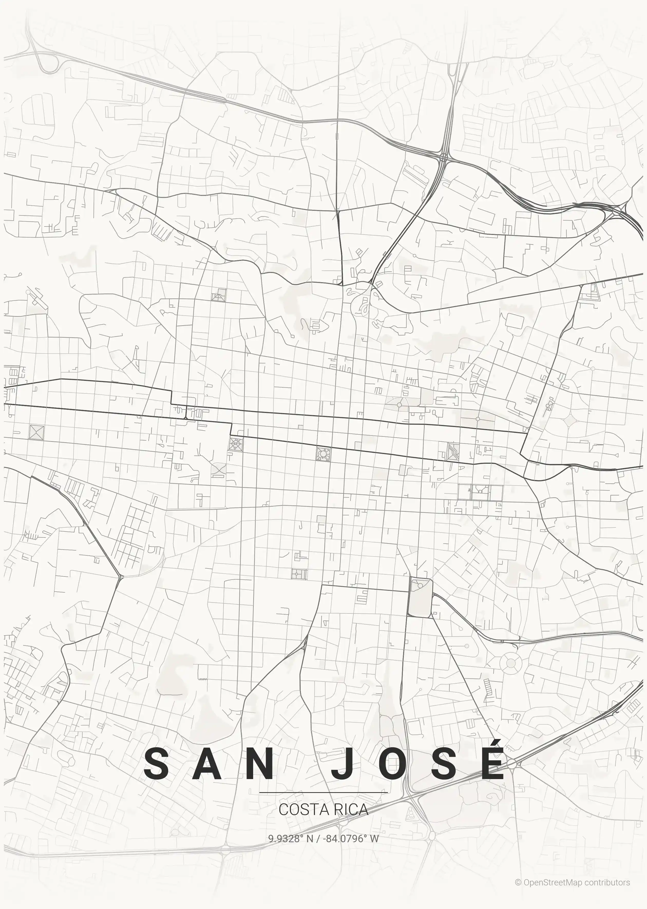 Minimalist japanese_ink street map of San José, Costa Rica - Urban grid art