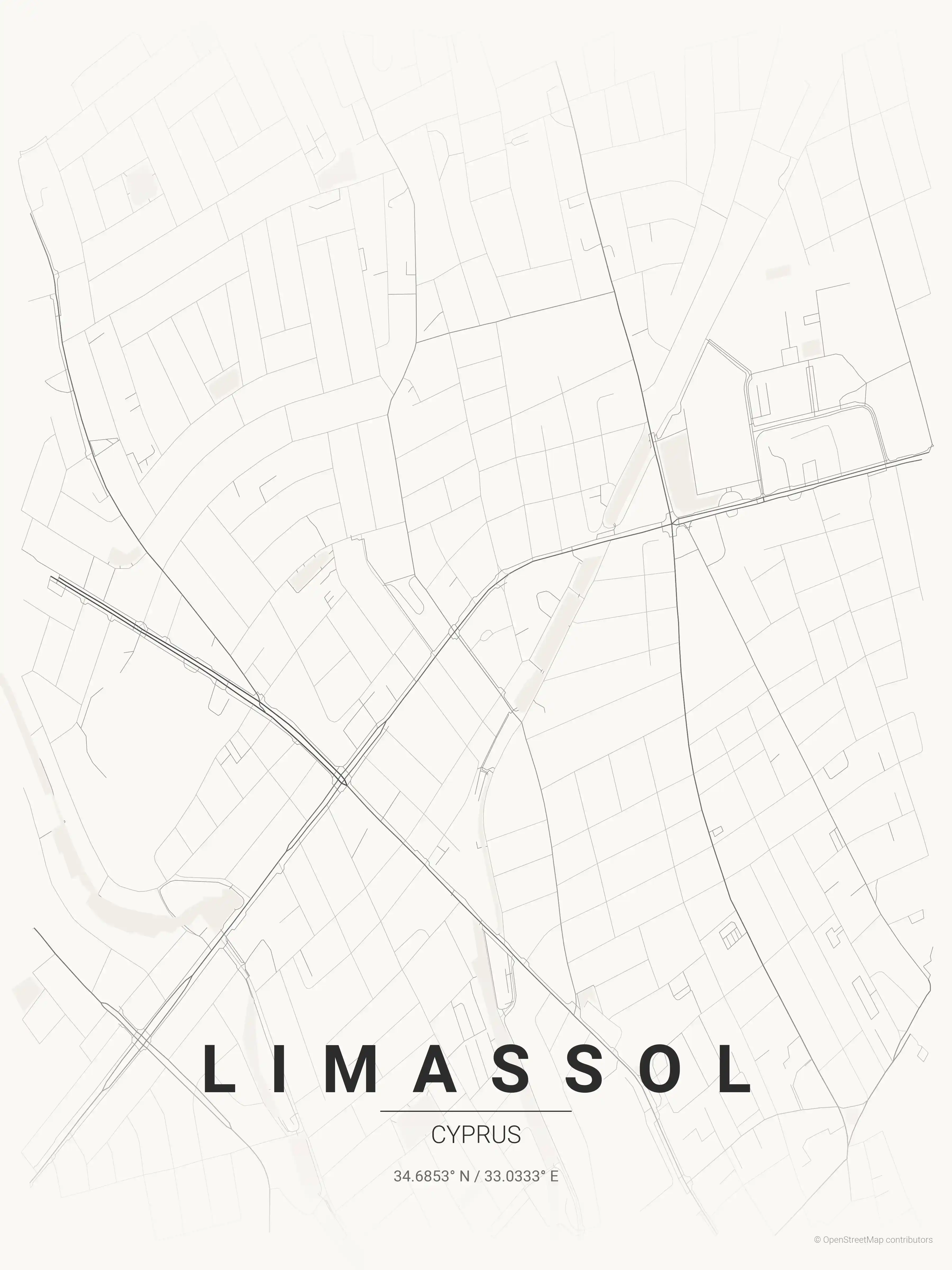 Minimalist japanese_ink street map of Limassol, Cyprus - Urban grid art