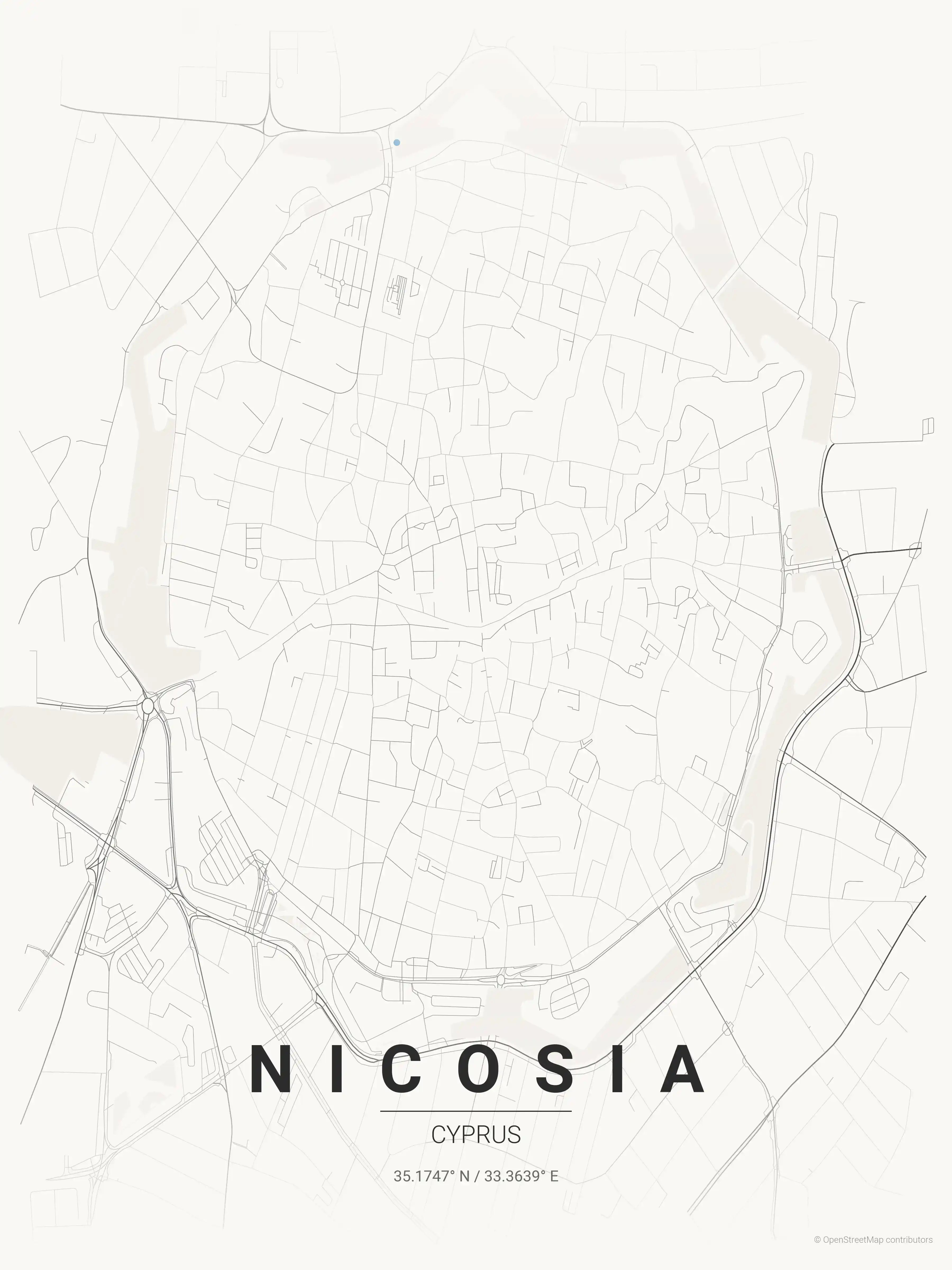 Minimalist japanese_ink street map of Nicosia, Cyprus - Urban grid art