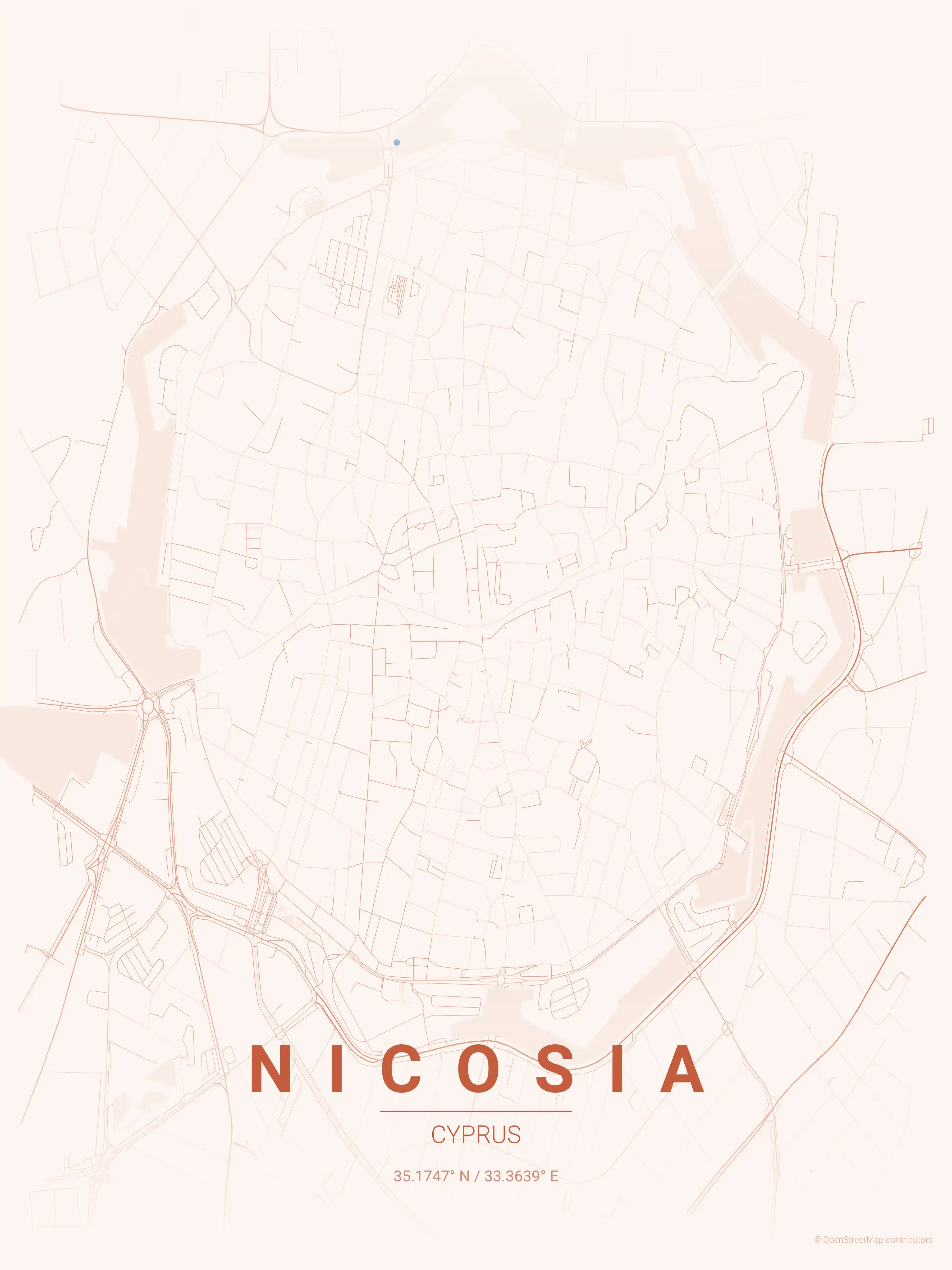 Minimalist sunset street map of Nicosia, Cyprus - Urban grid art