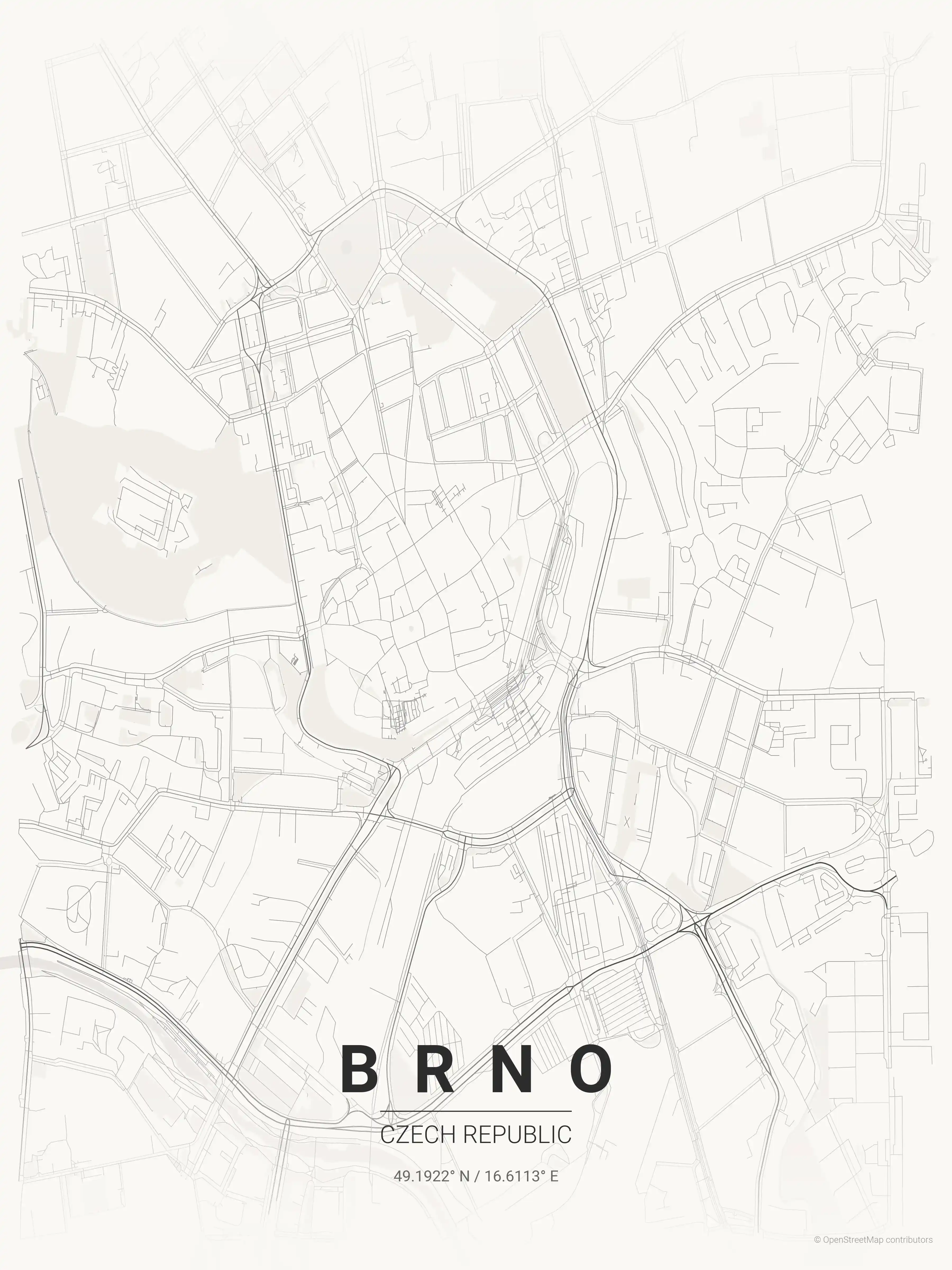 Minimalist japanese_ink street map of Brno, Czech Republic - Urban grid art