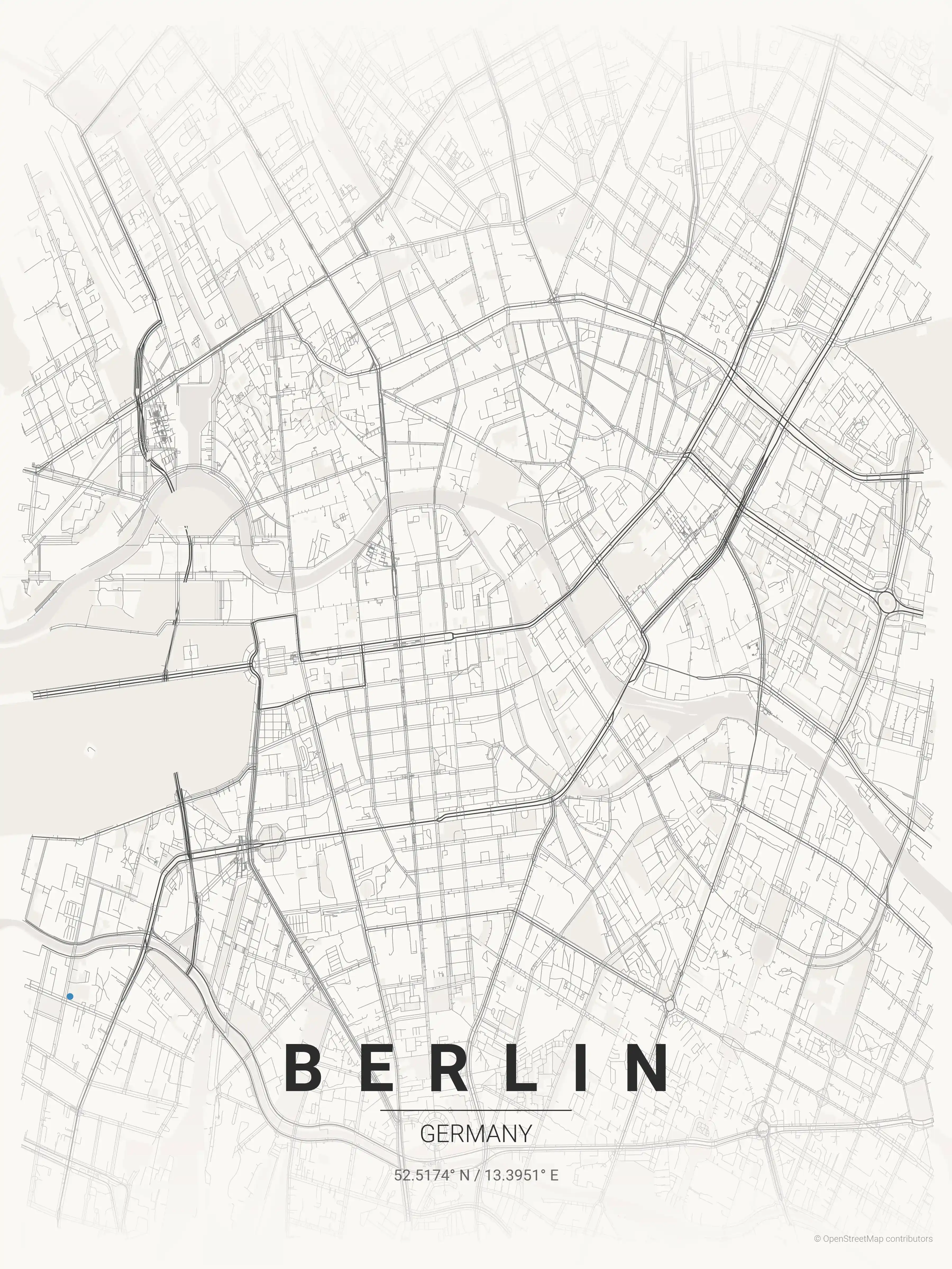 Minimalist japanese_ink street map of Berlin, Germany - Urban grid art