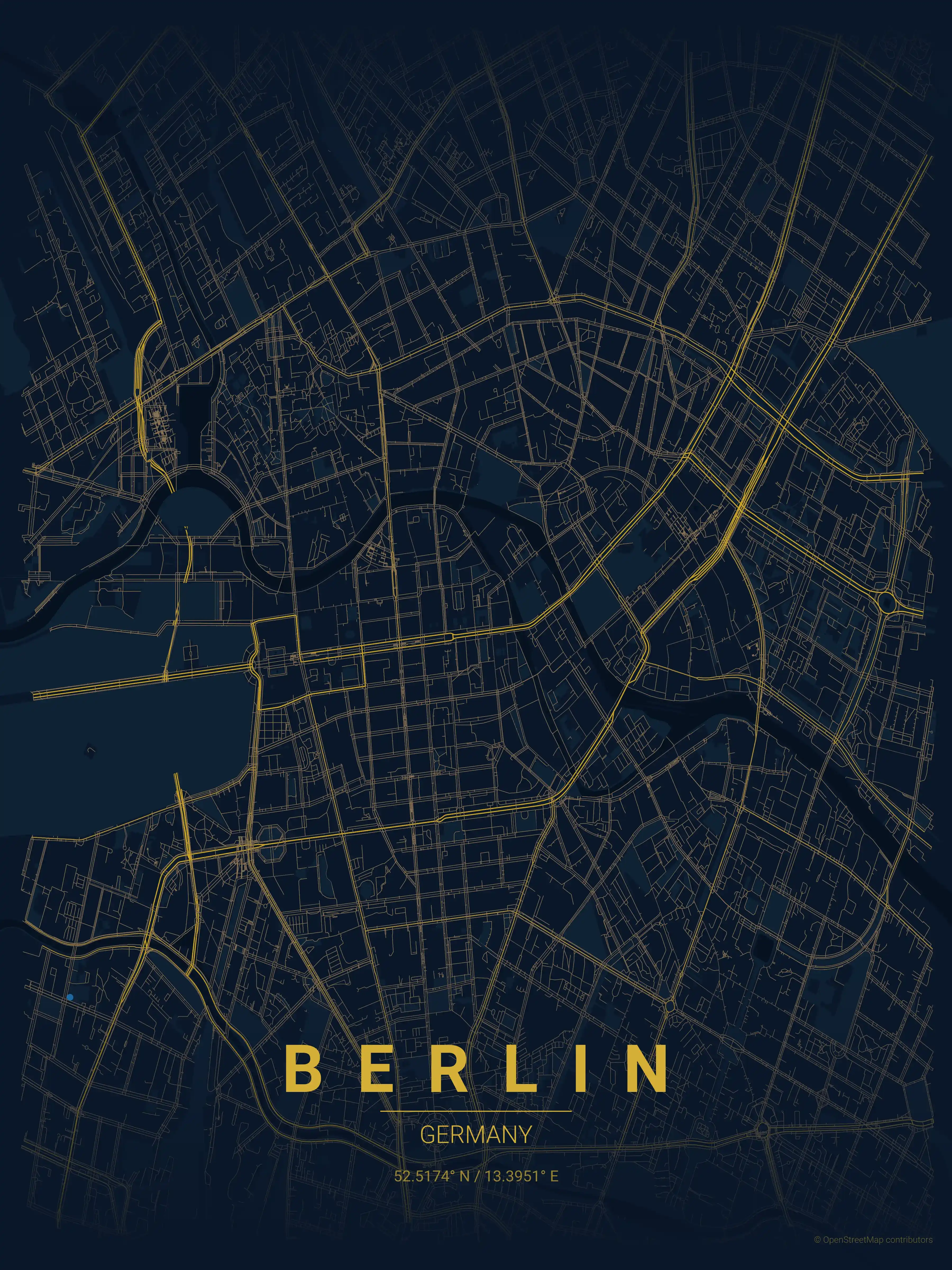 Minimalist midnight_blue street map of Berlin, Germany - Urban grid art