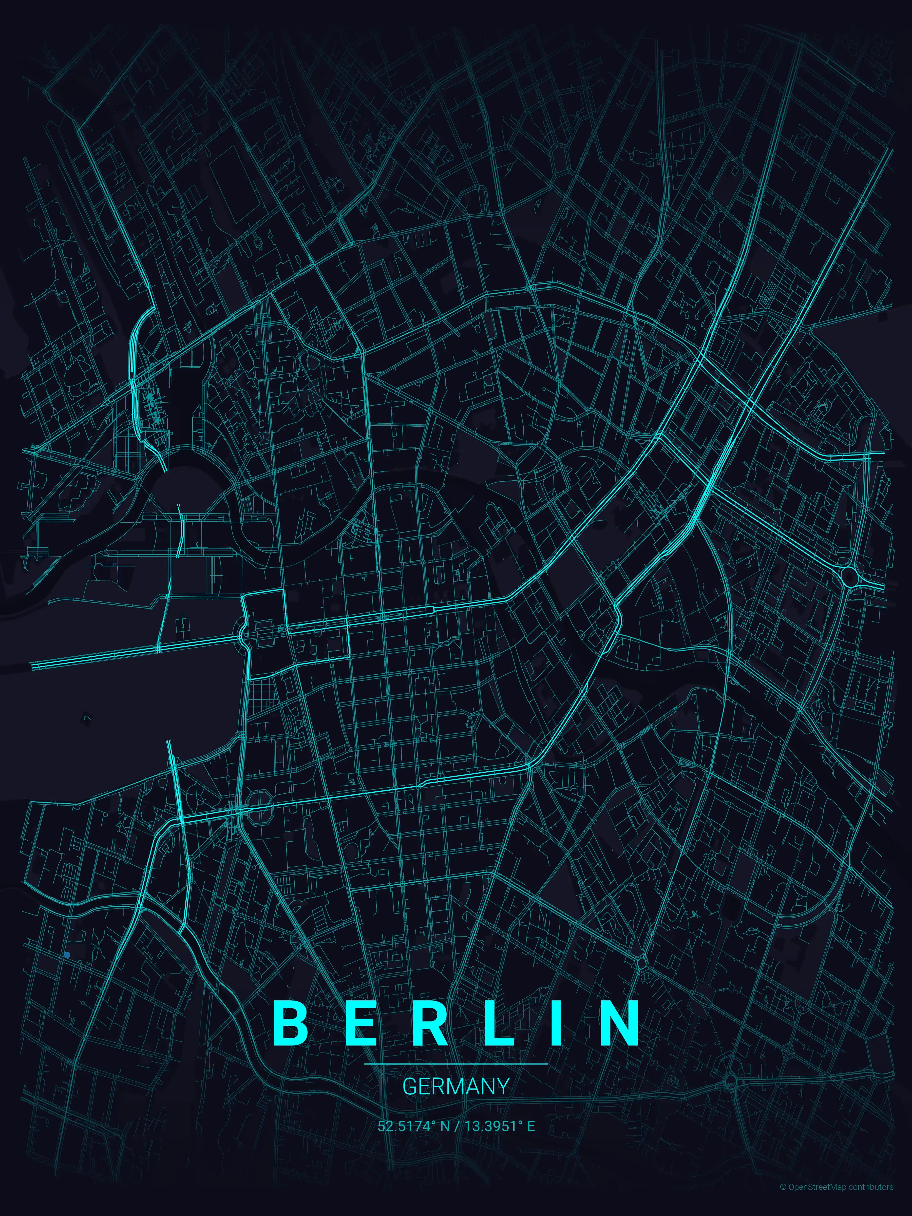 Minimalist neon_cyberpunk street map of Berlin, Germany - Urban grid art
