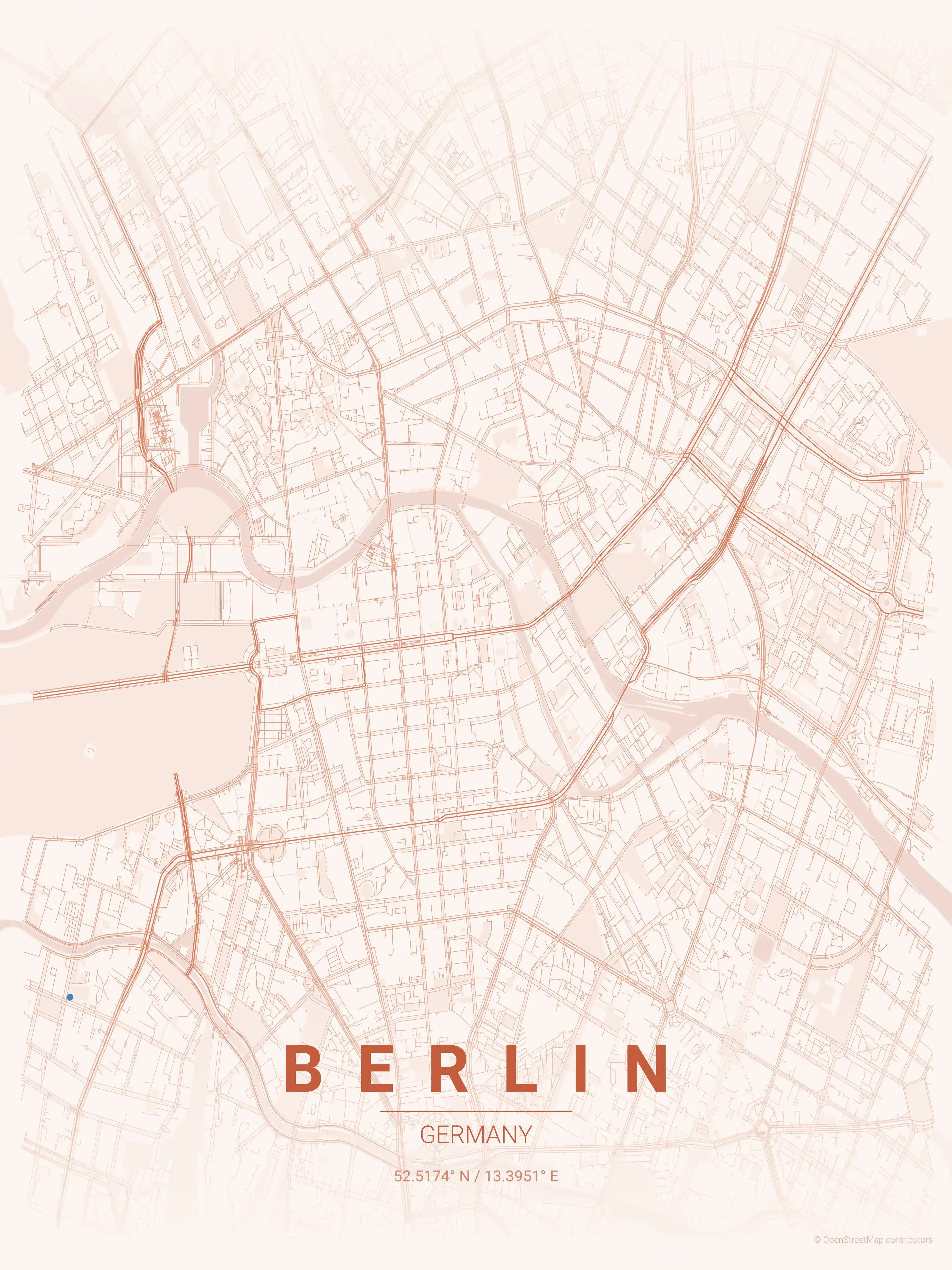 Minimalist sunset street map of Berlin, Germany - Urban grid art