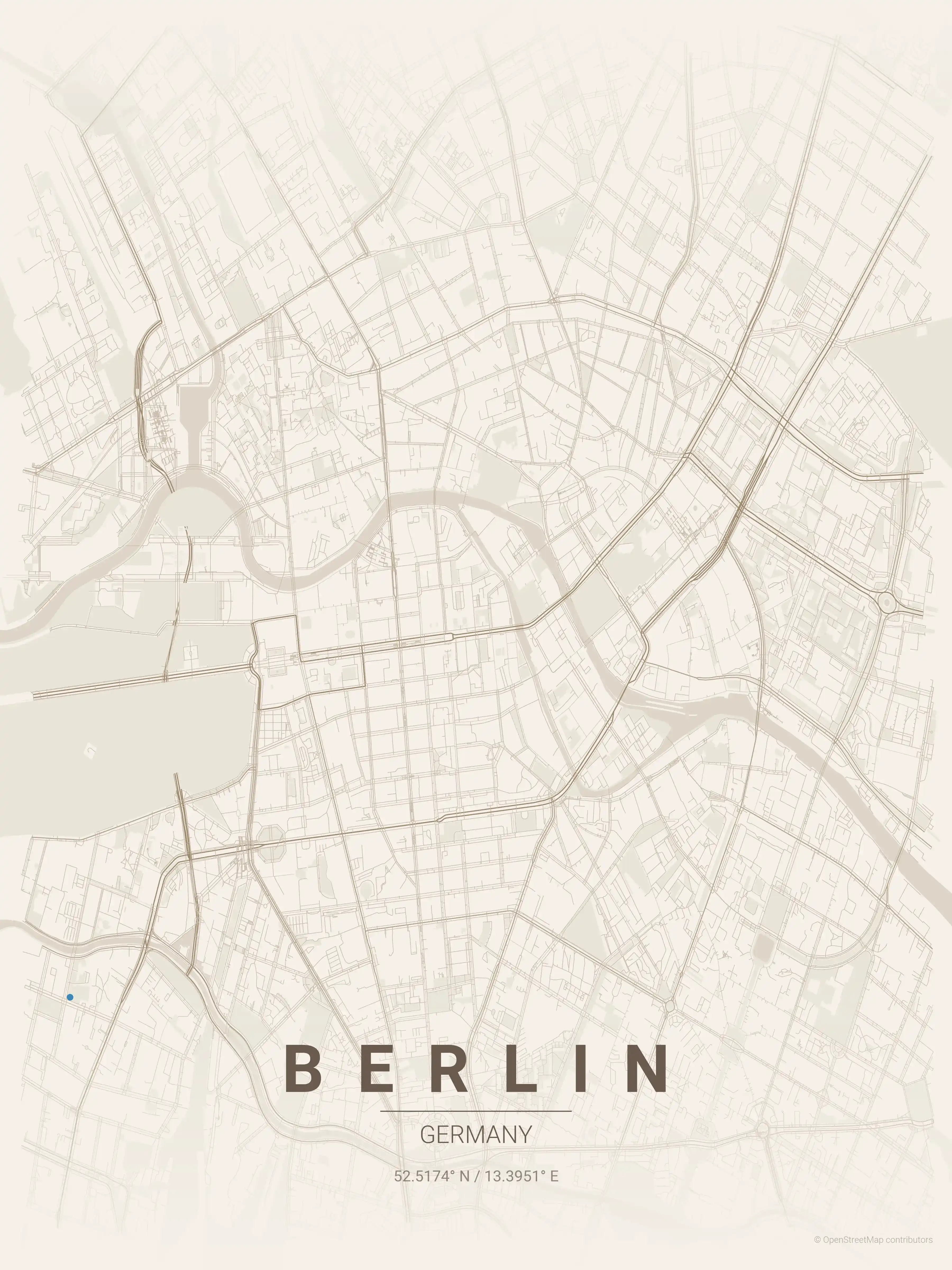 Minimalist warm_beige street map of Berlin, Germany - Urban grid art