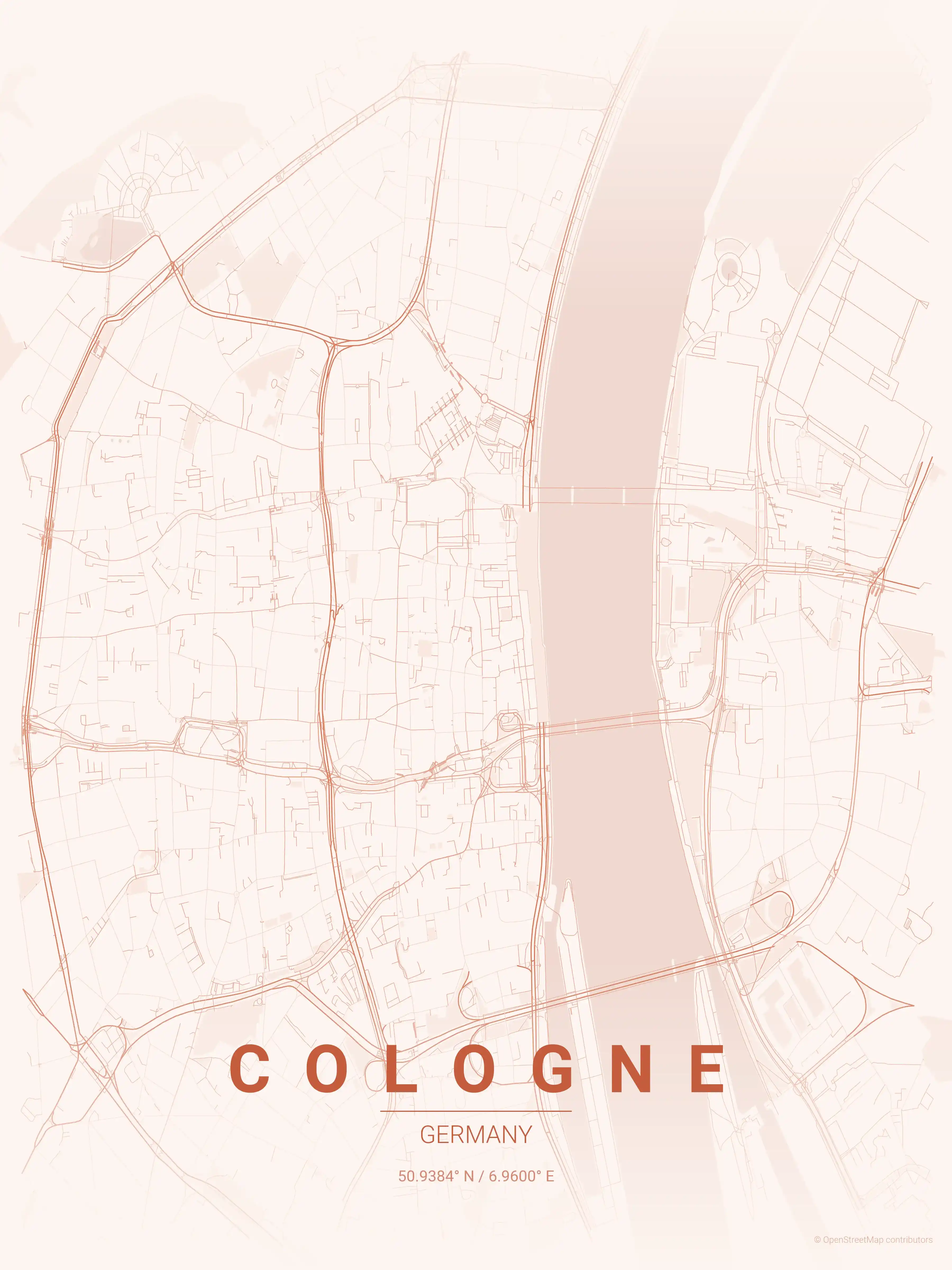 Minimalist sunset street map of Cologne, Germany - Urban grid art