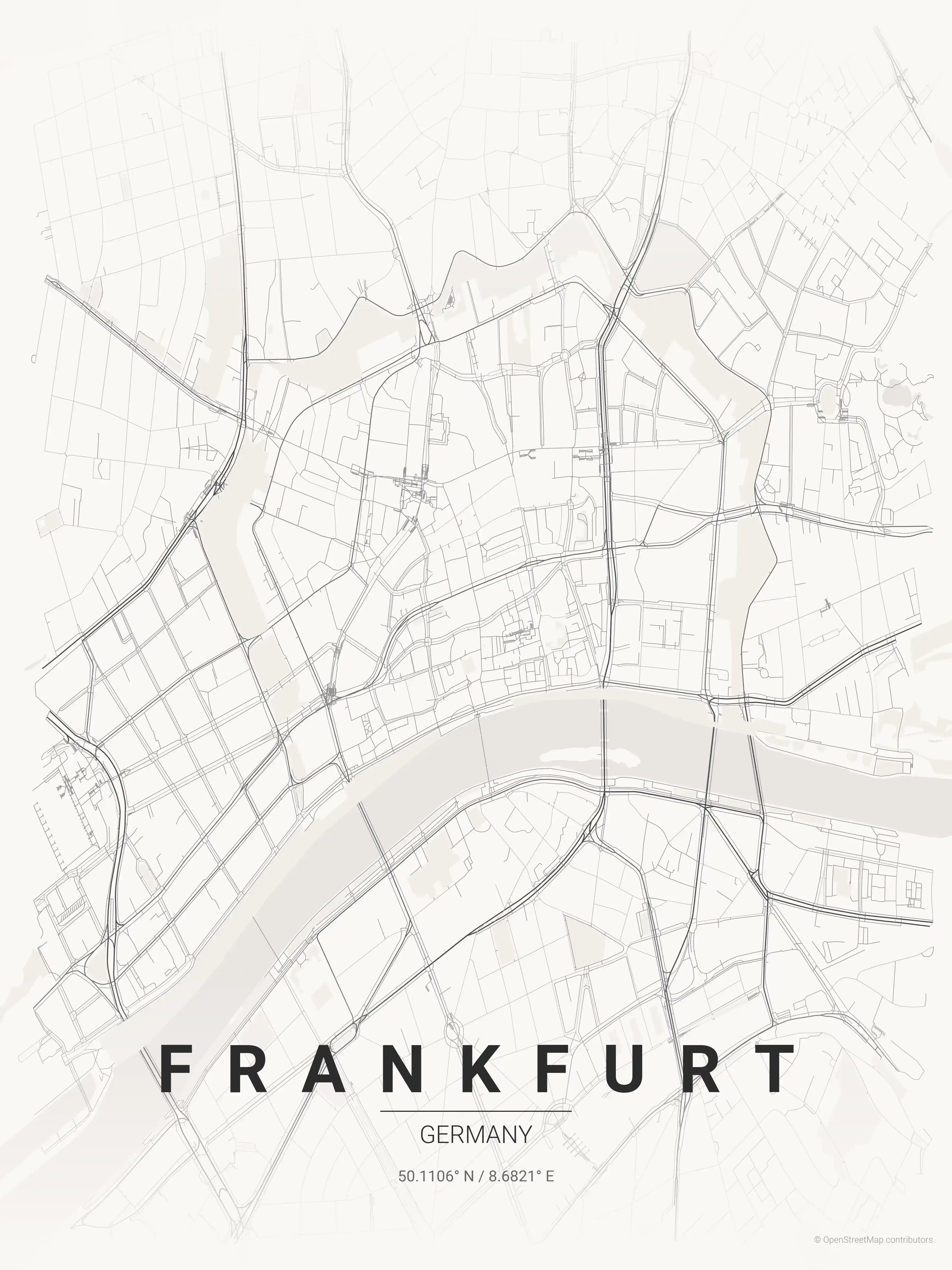 Minimalist japanese_ink street map of Frankfurt, Germany - Urban grid art