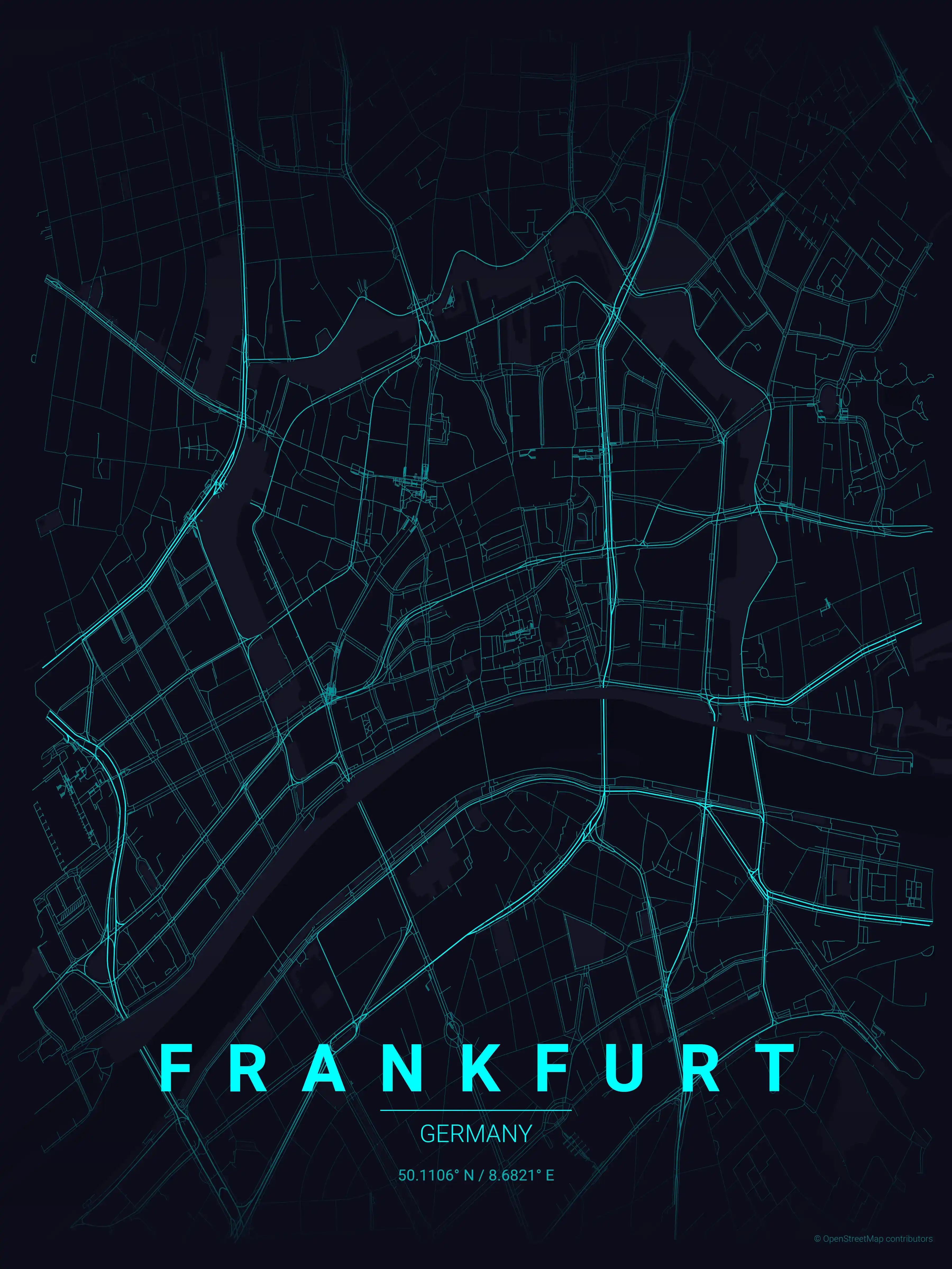 Minimalist neon_cyberpunk street map of Frankfurt, Germany - Urban grid art