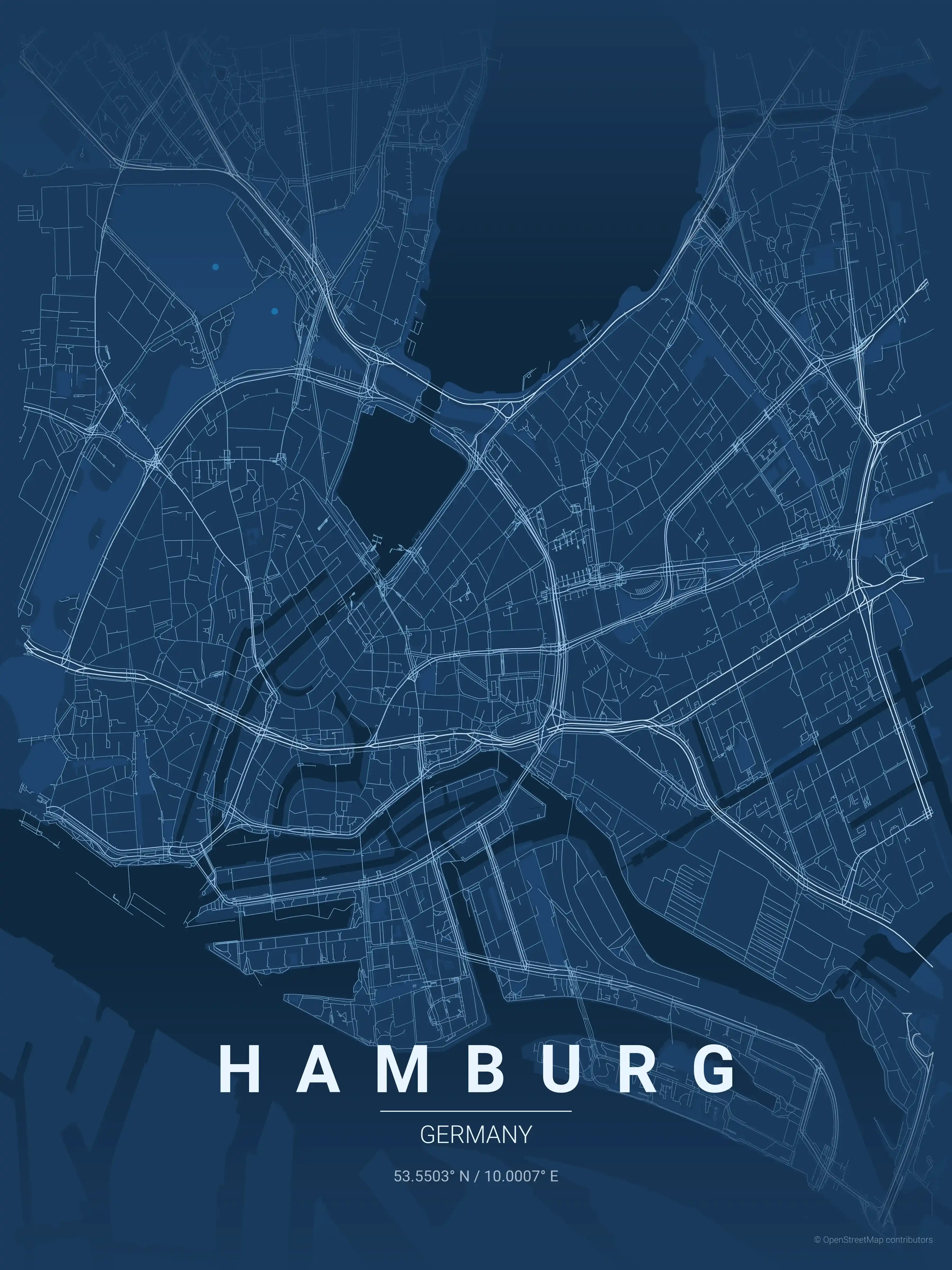 Minimalist blueprint street map of Hamburg, Germany - Urban grid art