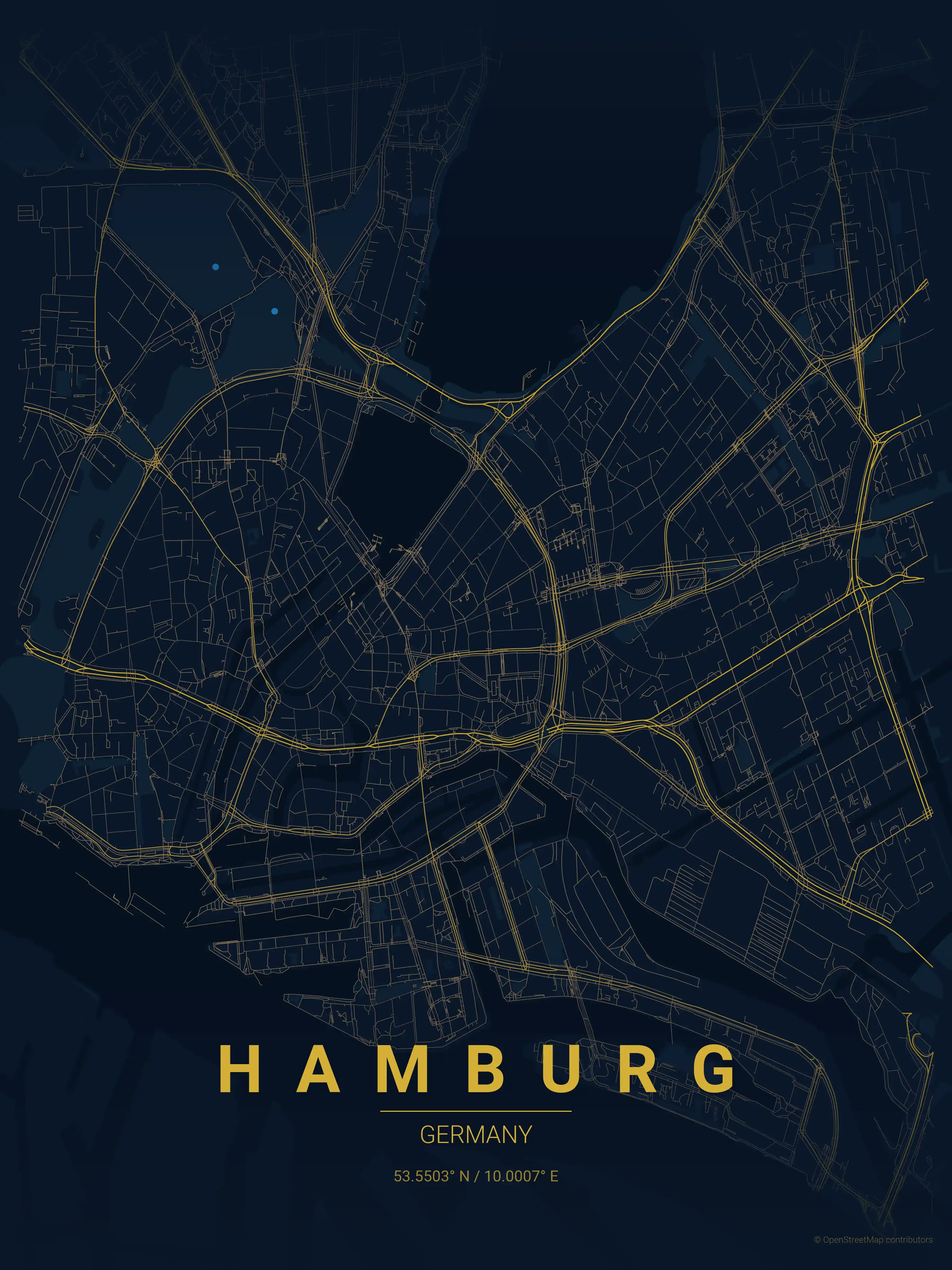 Minimalist midnight_blue street map of Hamburg, Germany - Urban grid art