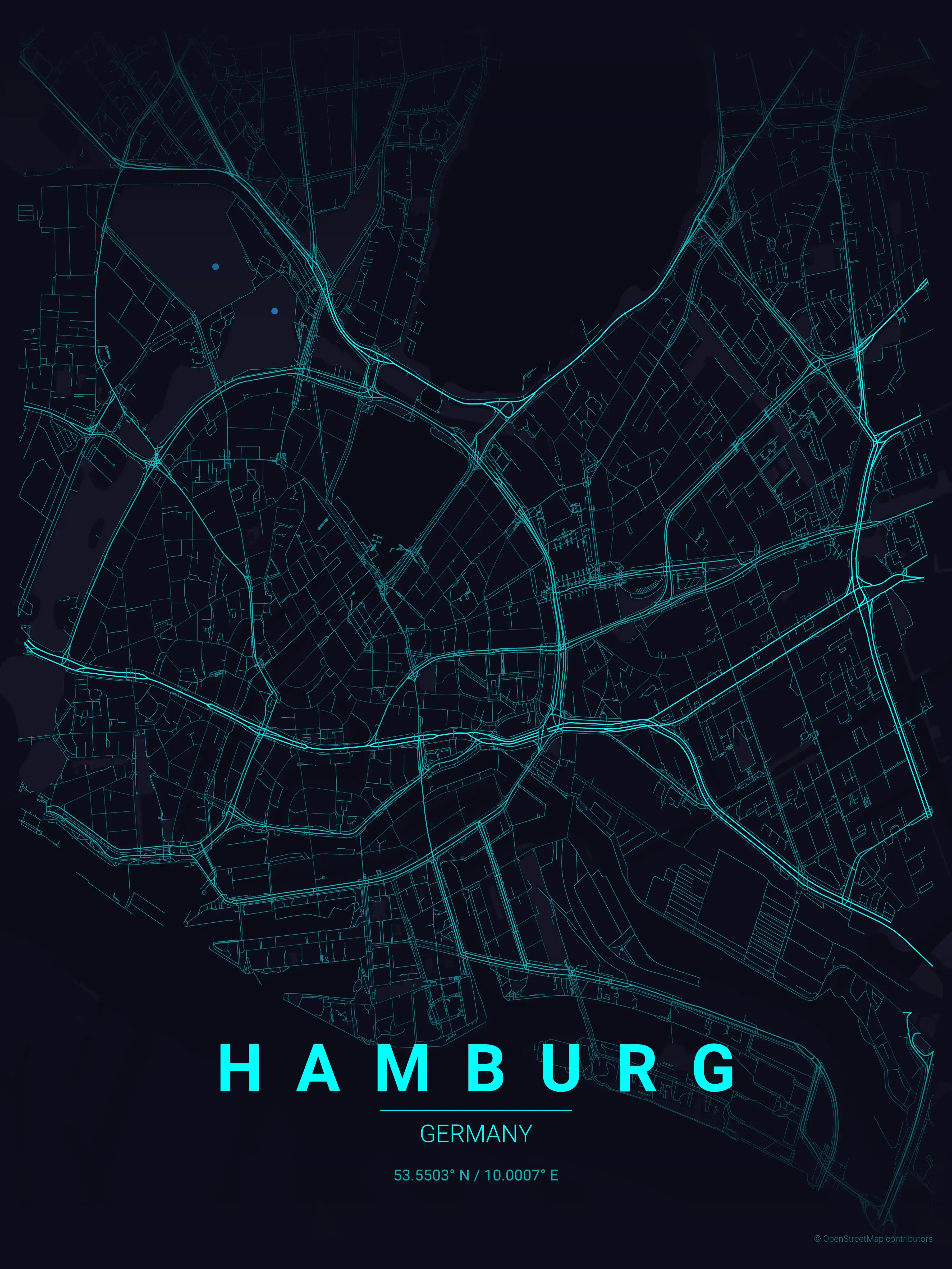 Minimalist neon_cyberpunk street map of Hamburg, Germany - Urban grid art