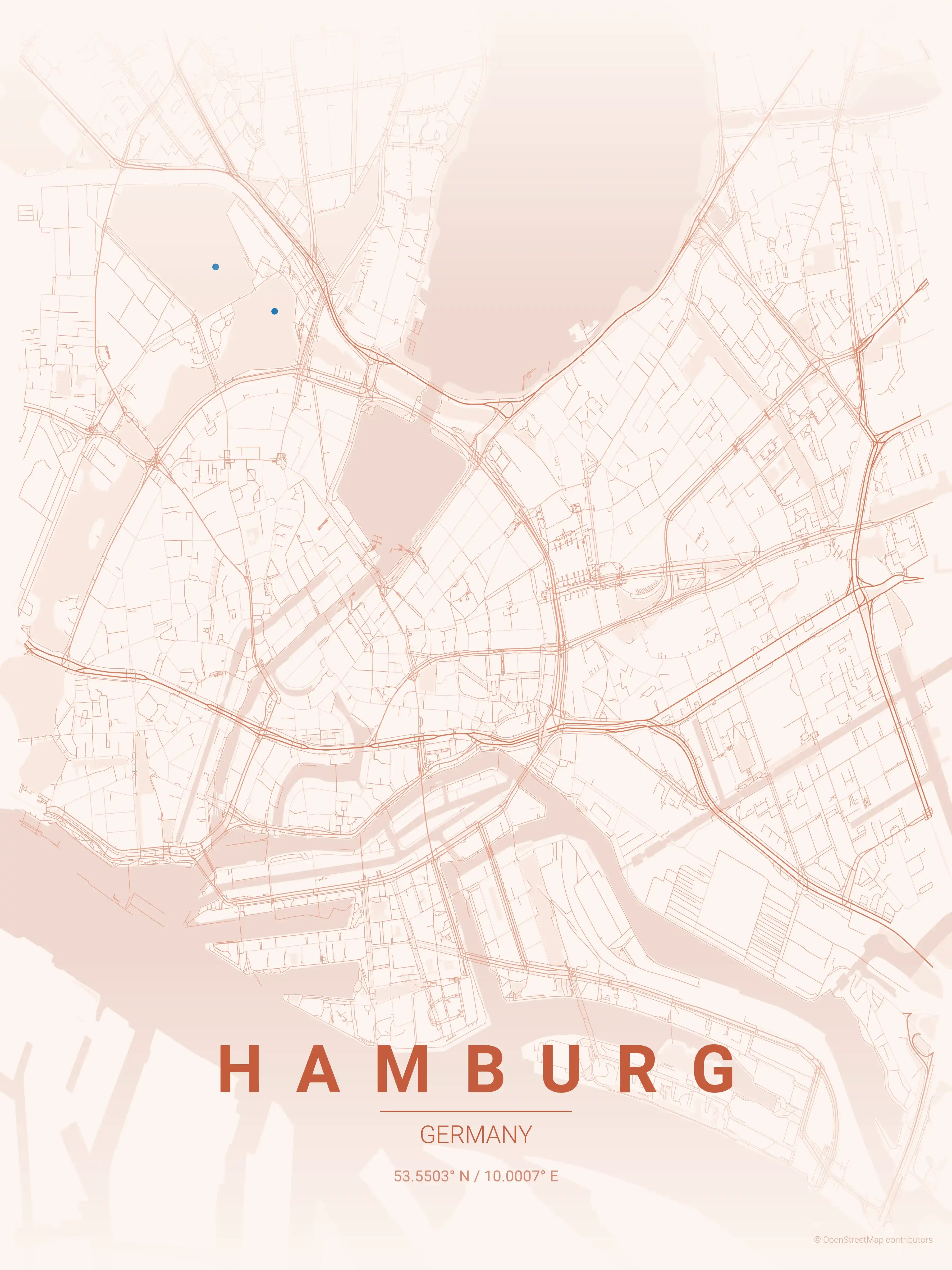 Minimalist sunset street map of Hamburg, Germany - Urban grid art