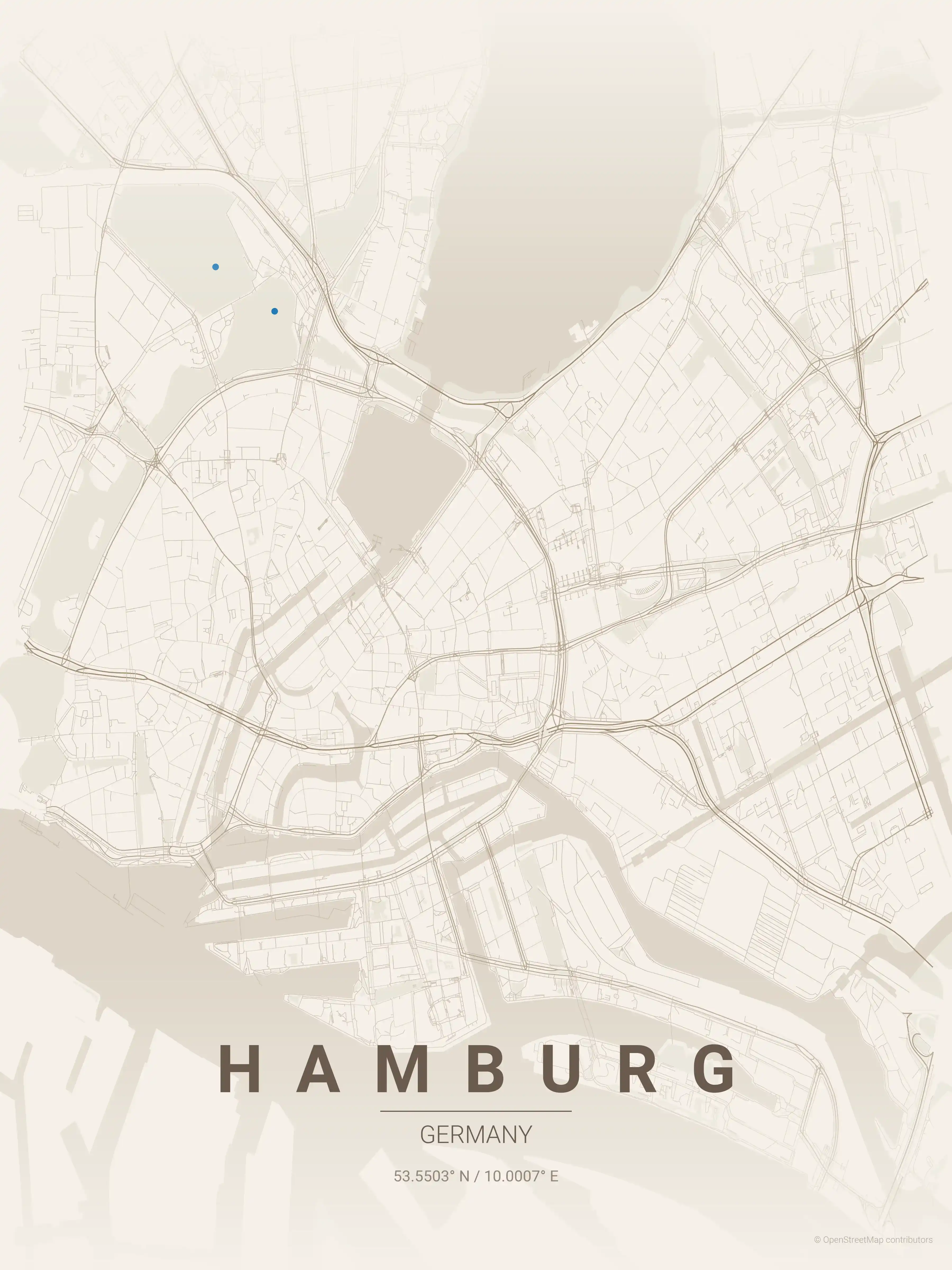 Minimalist warm_beige street map of Hamburg, Germany - Urban grid art
