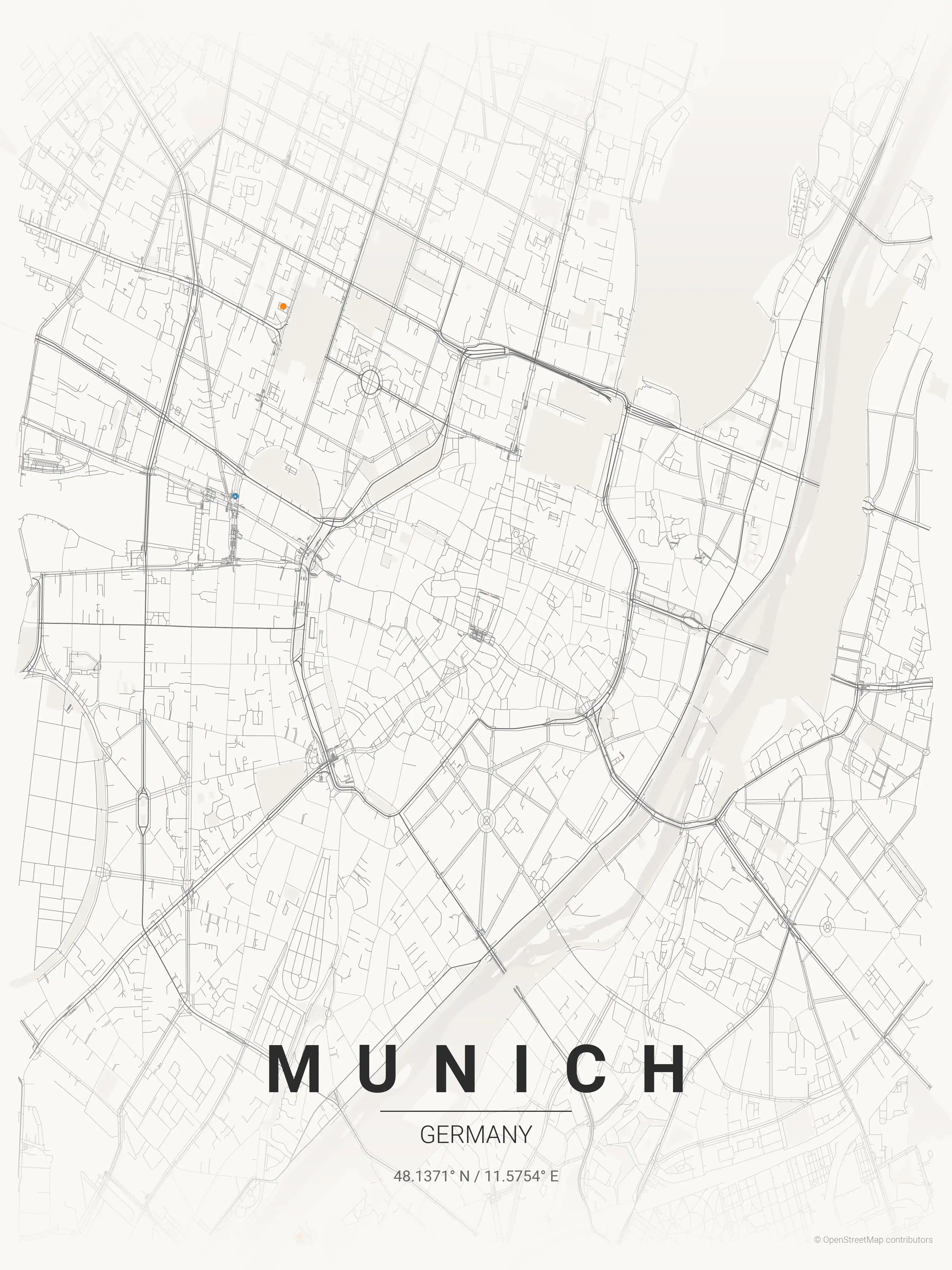 Minimalist japanese_ink street map of Munich, Germany - Urban grid art