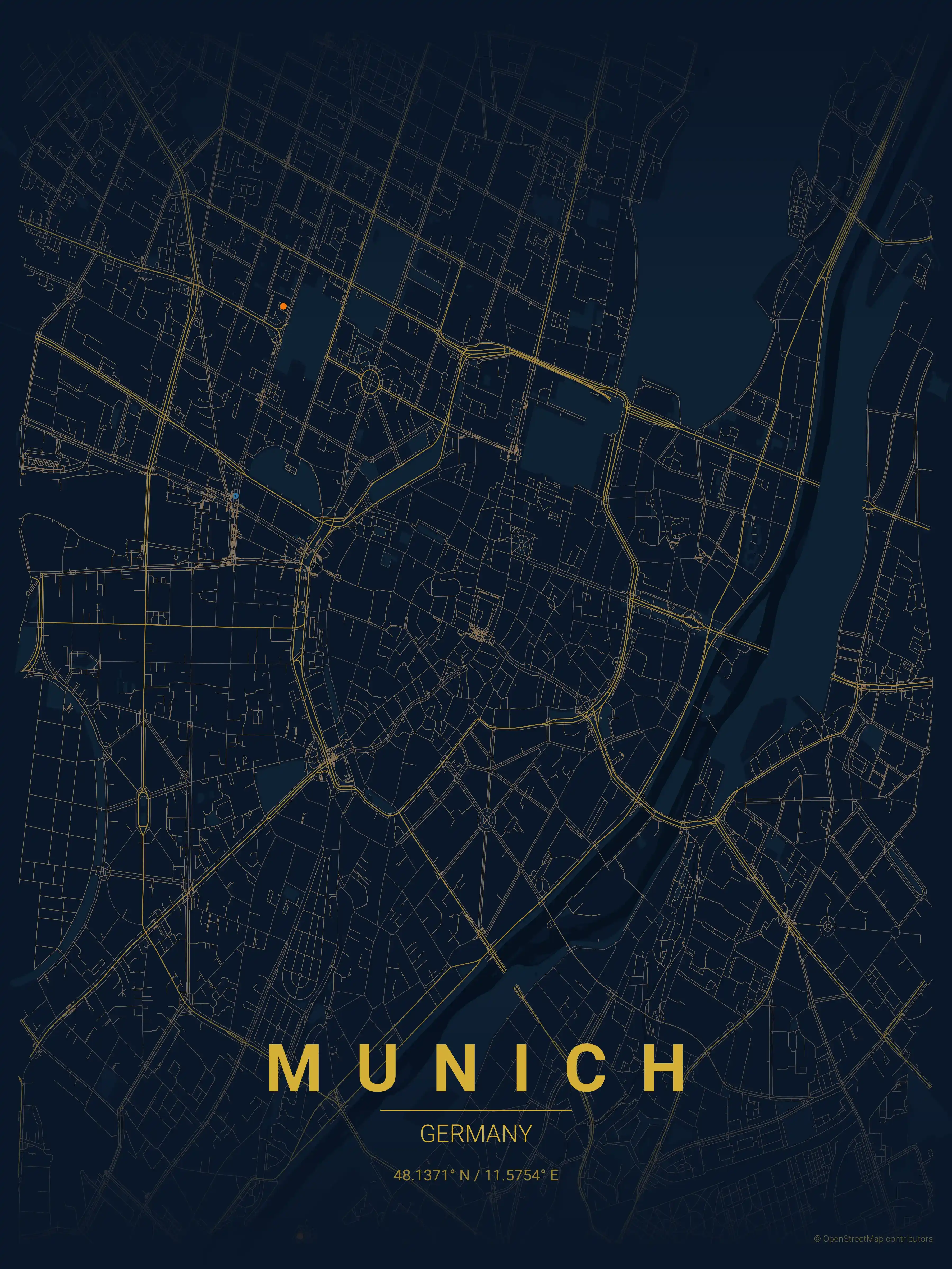Minimalist midnight_blue street map of Munich, Germany - Urban grid art