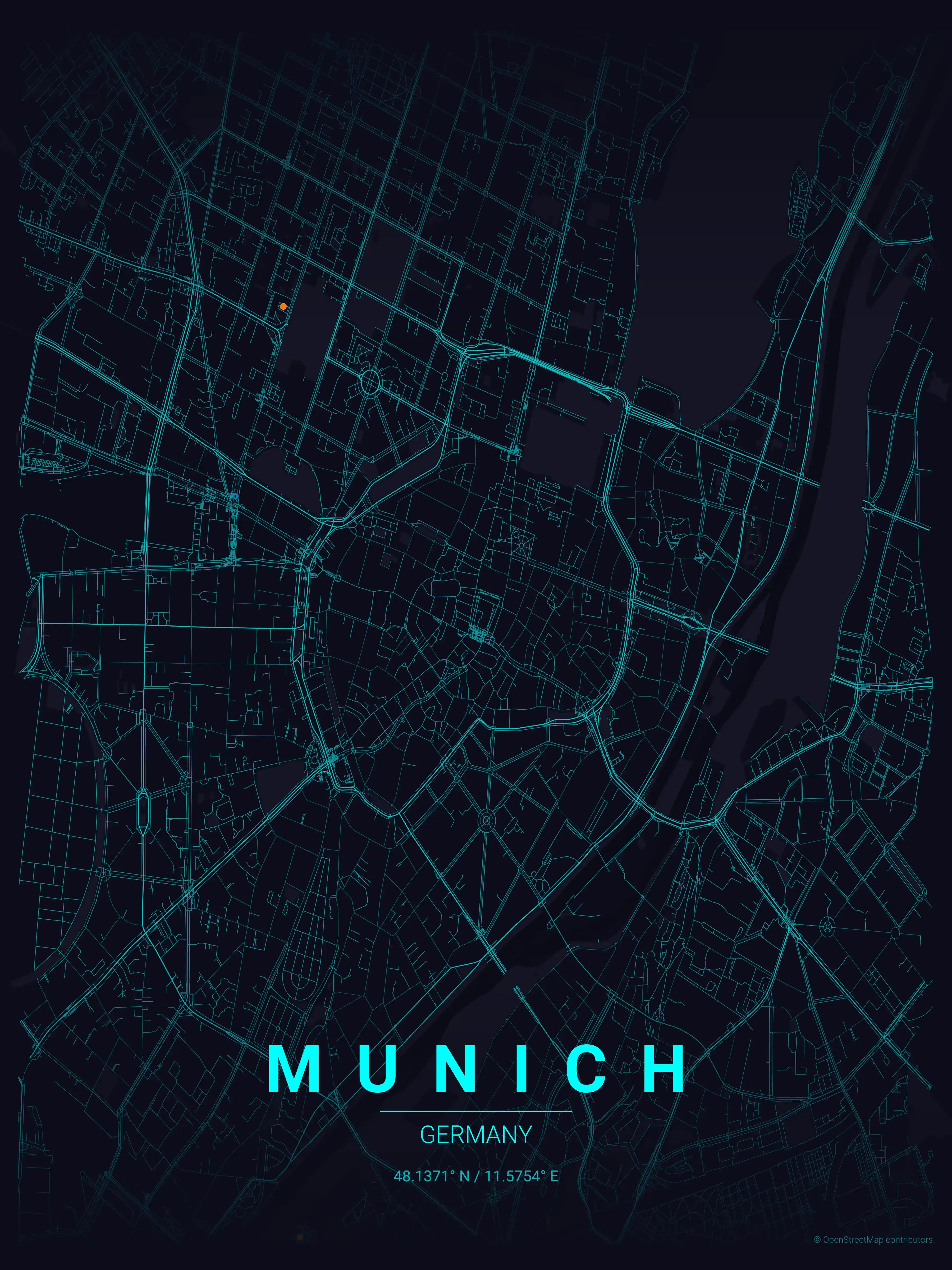Minimalist neon_cyberpunk street map of Munich, Germany - Urban grid art