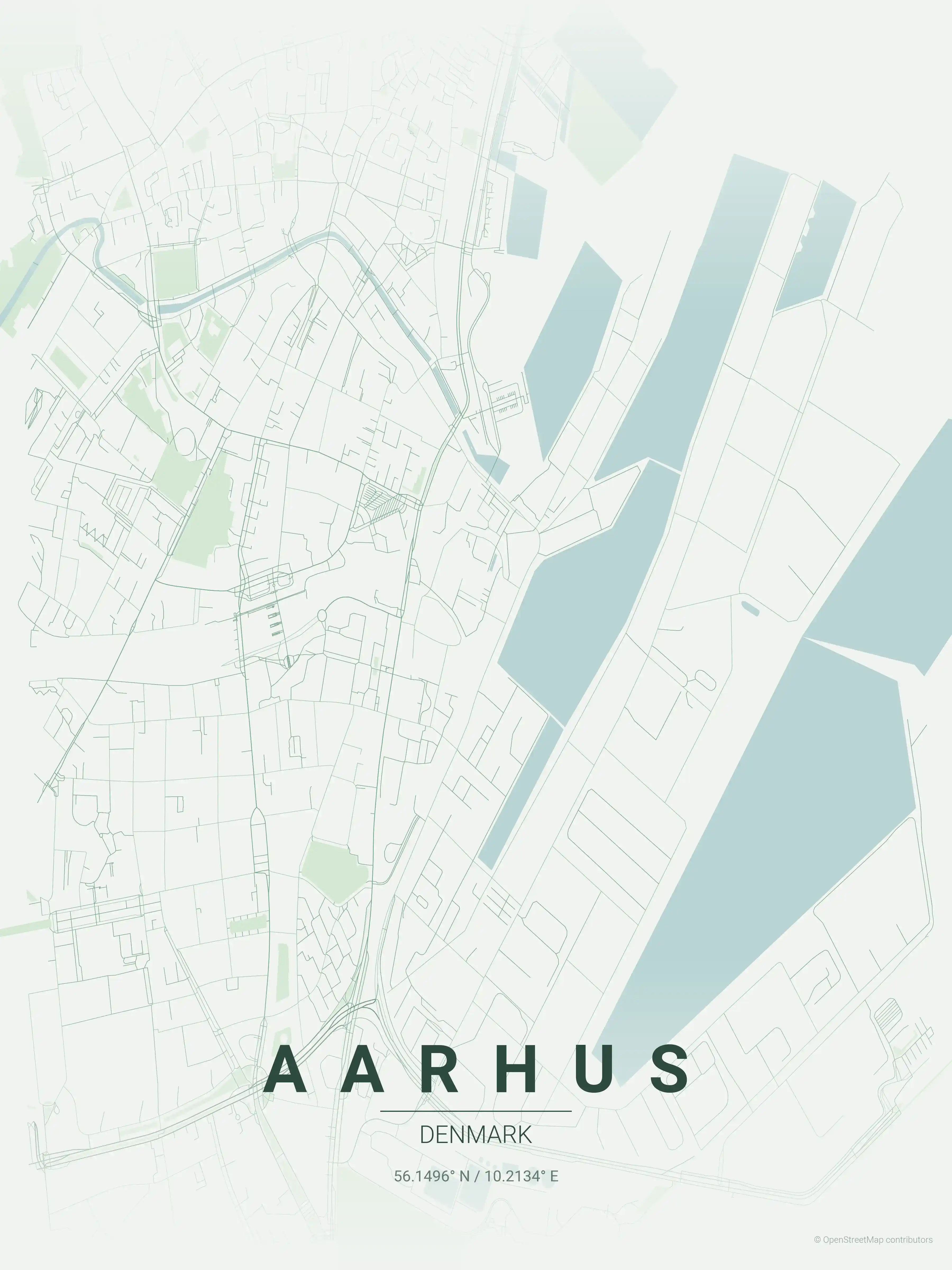 Minimalist forest street map of Aarhus, Denmark - Urban grid art