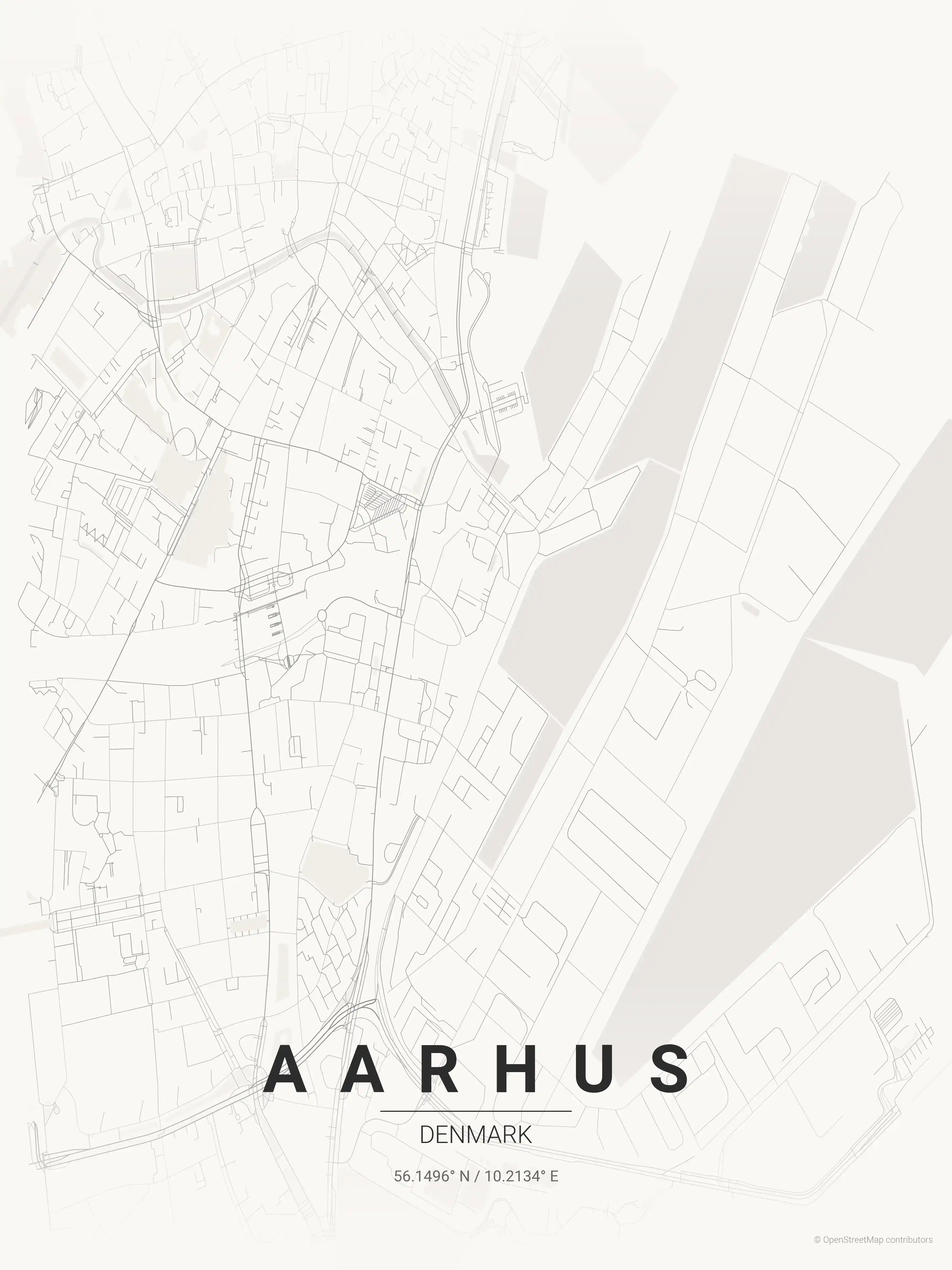 Minimalist japanese_ink street map of Aarhus, Denmark - Urban grid art
